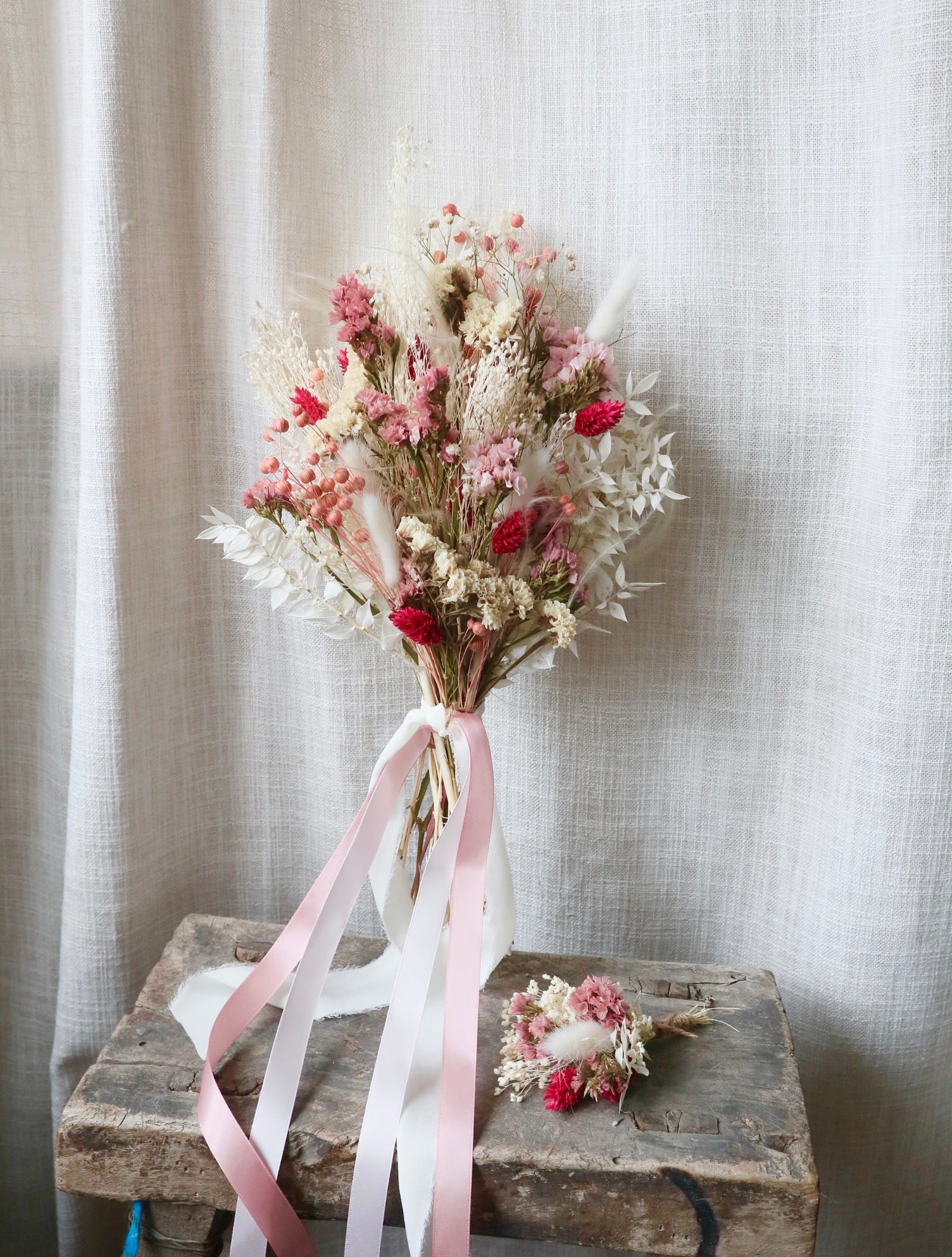 Sofia | Pink, Peach & White Dried Flower Bouquet