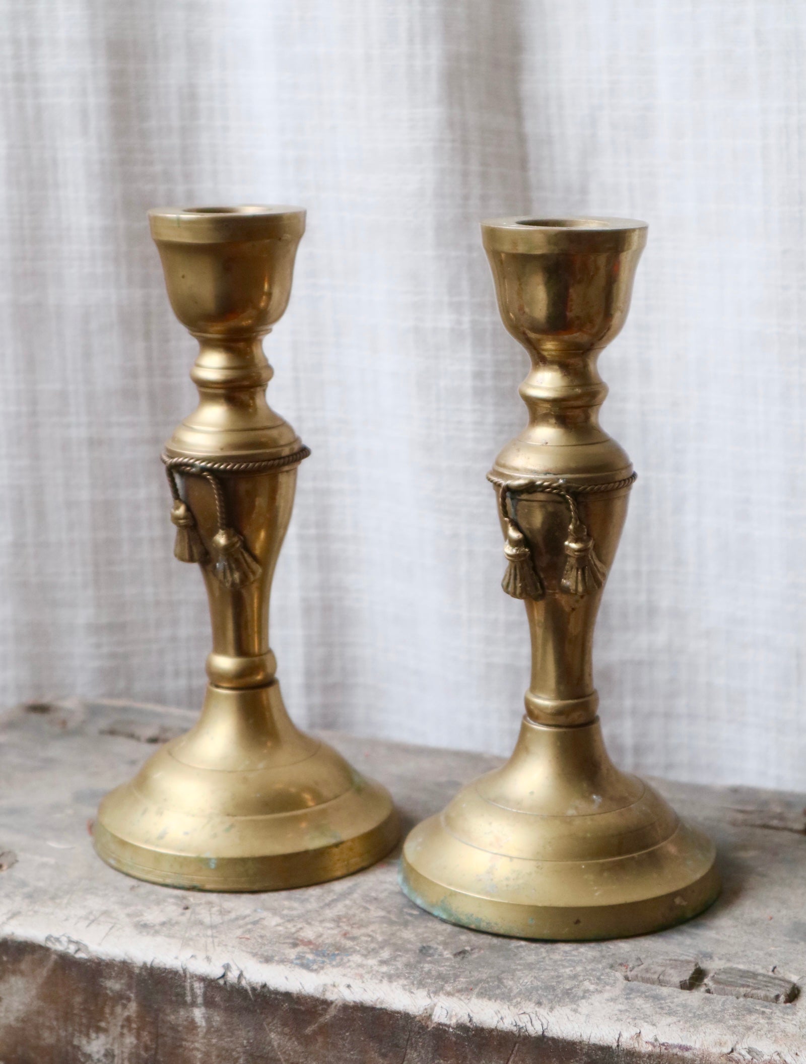 Pair of Antique Brass Gold Candlesticks