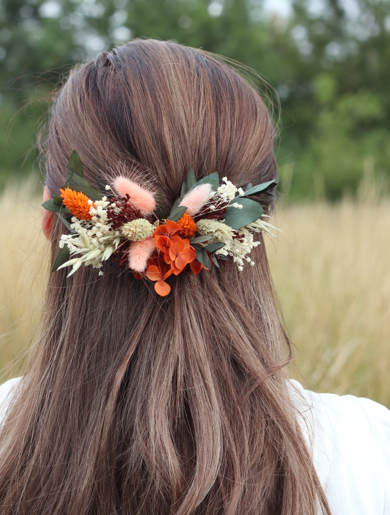 Burnt Orange Dried Flower Comb | Handmade Bridal & Event 