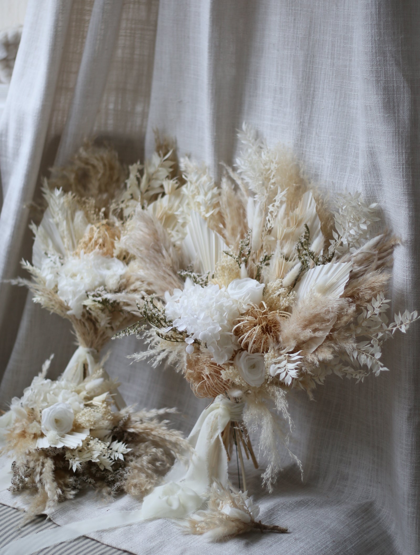 Orla | Luxury Neutral Dried Flower Wedding Bouquets With Dried Roses & White Hydrangeas