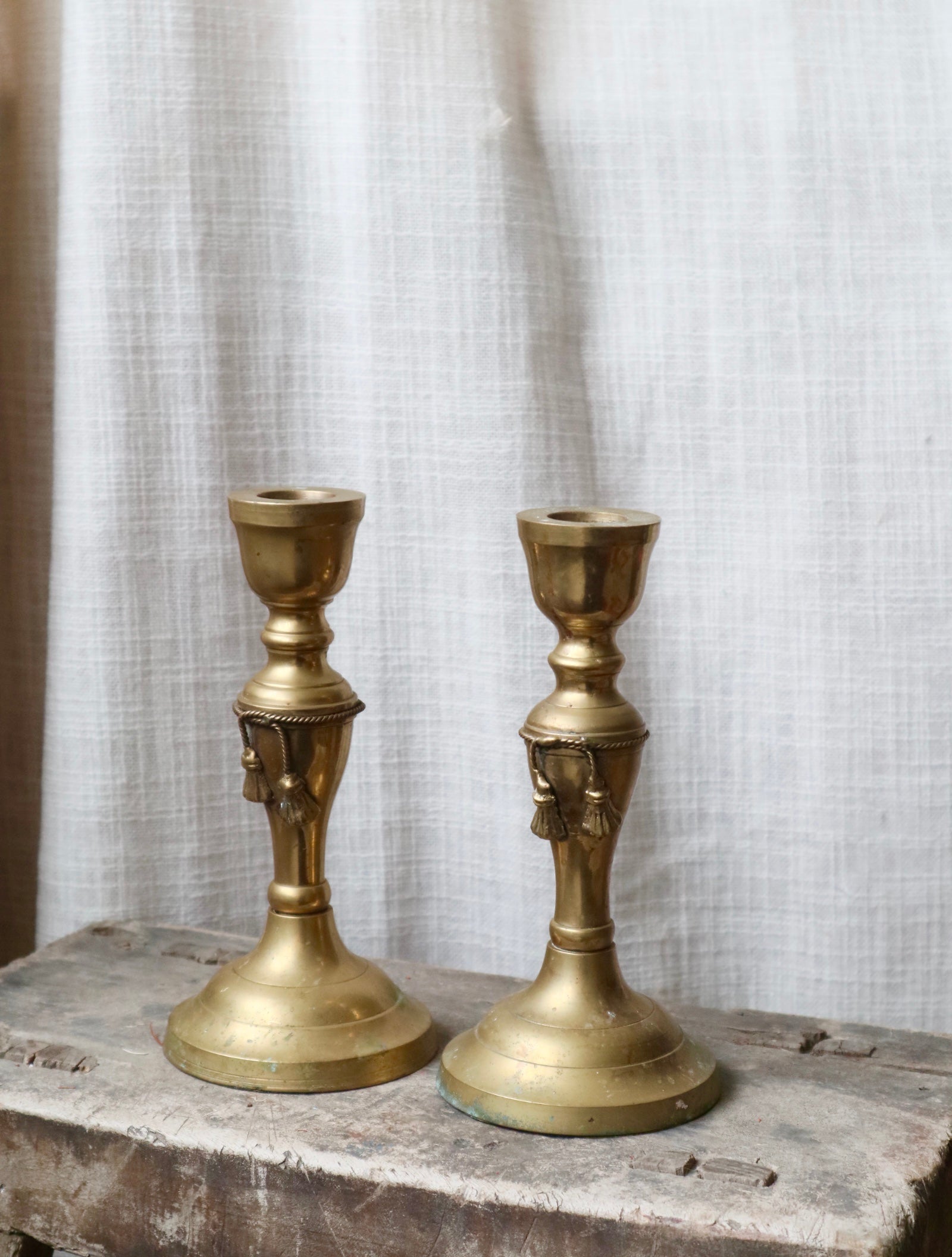 Pair of Antique Brass Gold Candlesticks