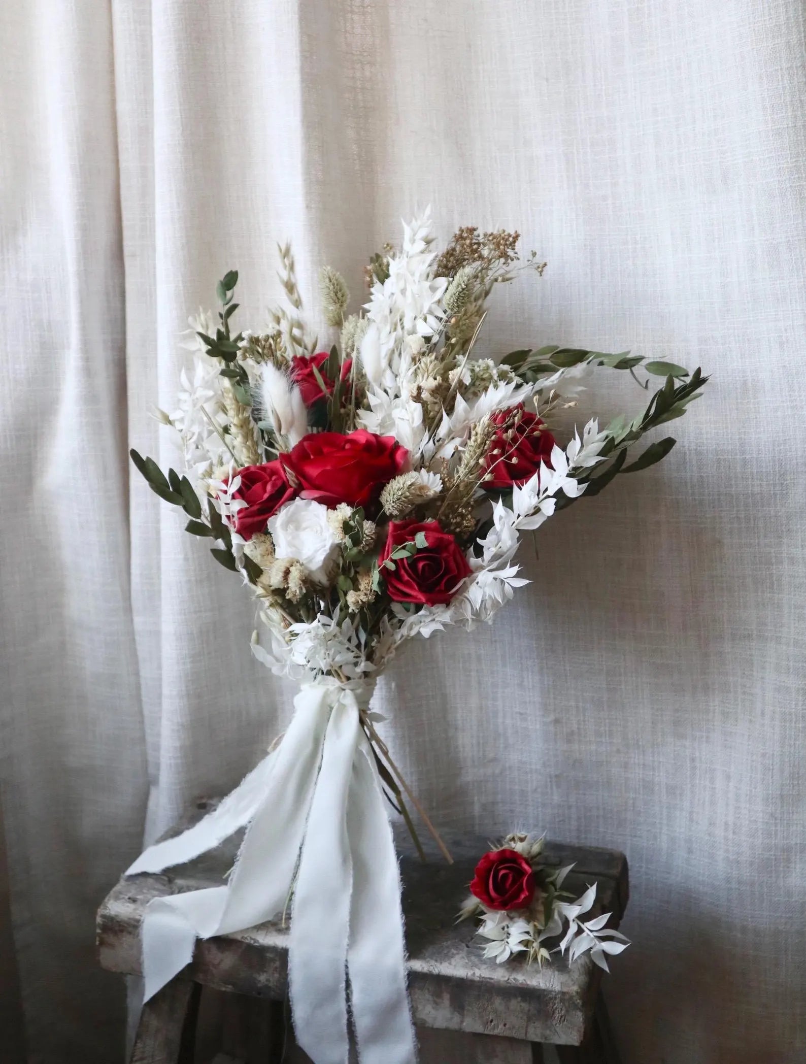 Fiona | Green Eucalyptus & Red Rose Dried Flower Bouquet