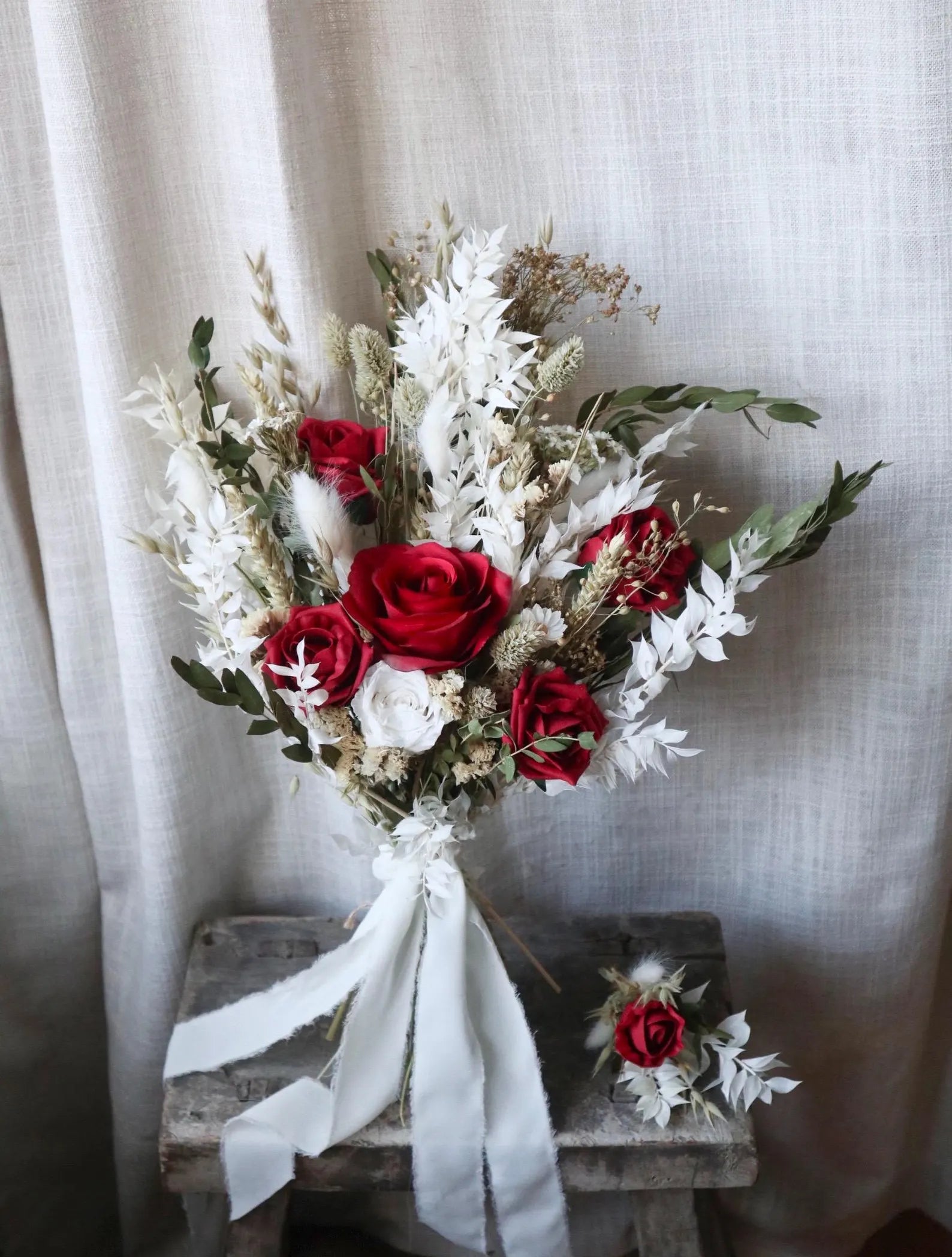 Fiona | Green Eucalyptus & Red Rose Dried Flower Bouquet