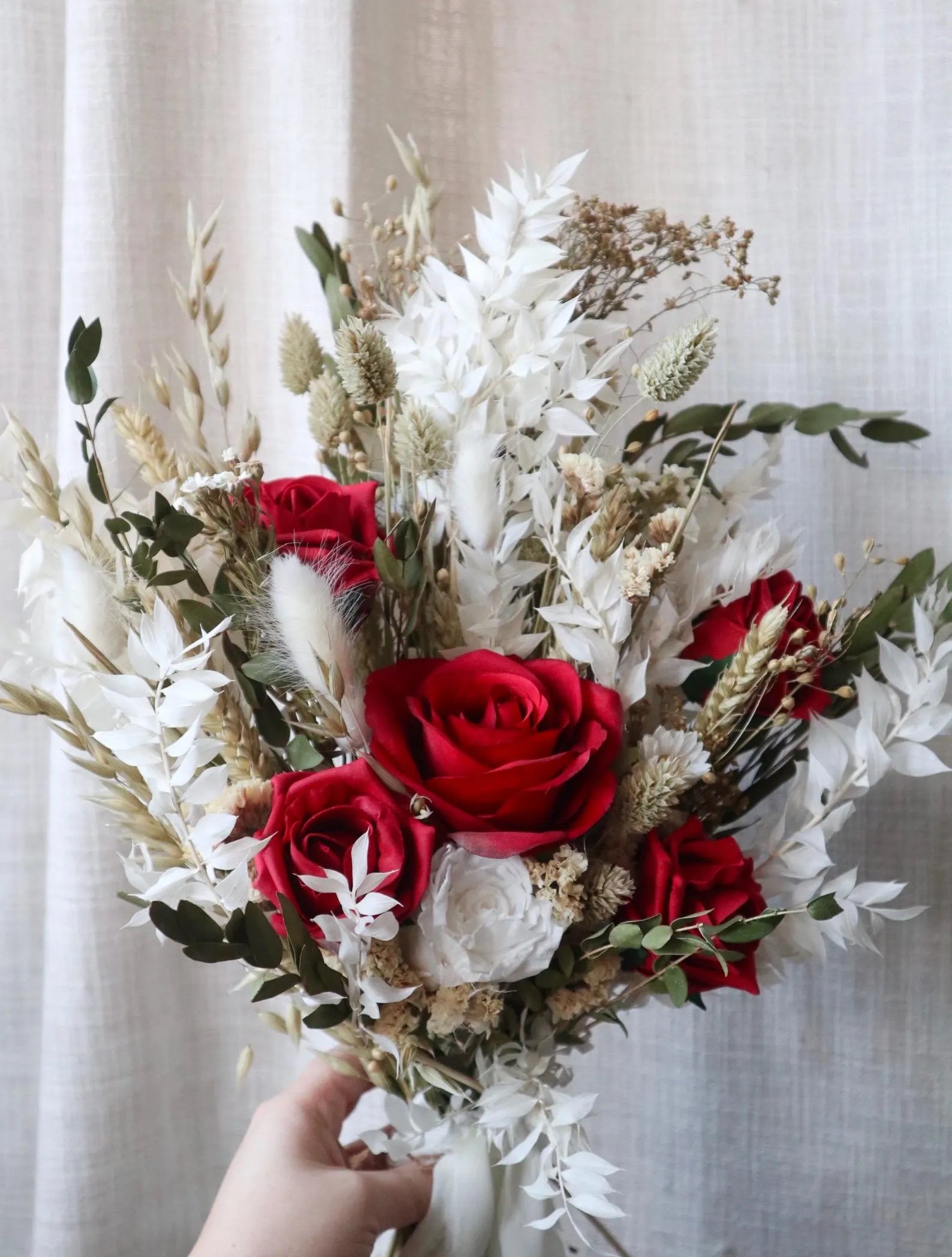 Fiona | Green Eucalyptus & Red Rose Dried Flower Bouquet