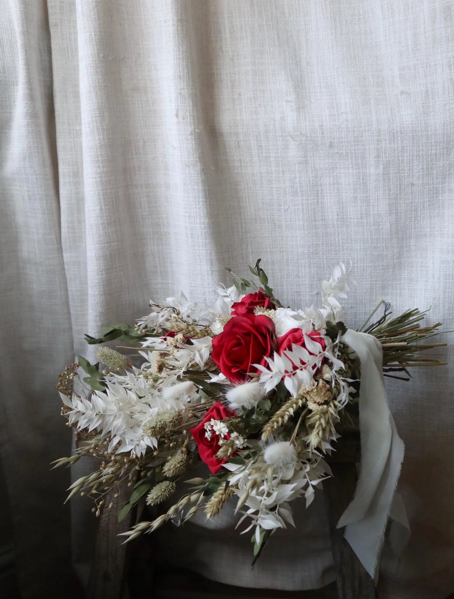 Fiona | Green Eucalyptus & Red Rose Dried Flower Bouquet