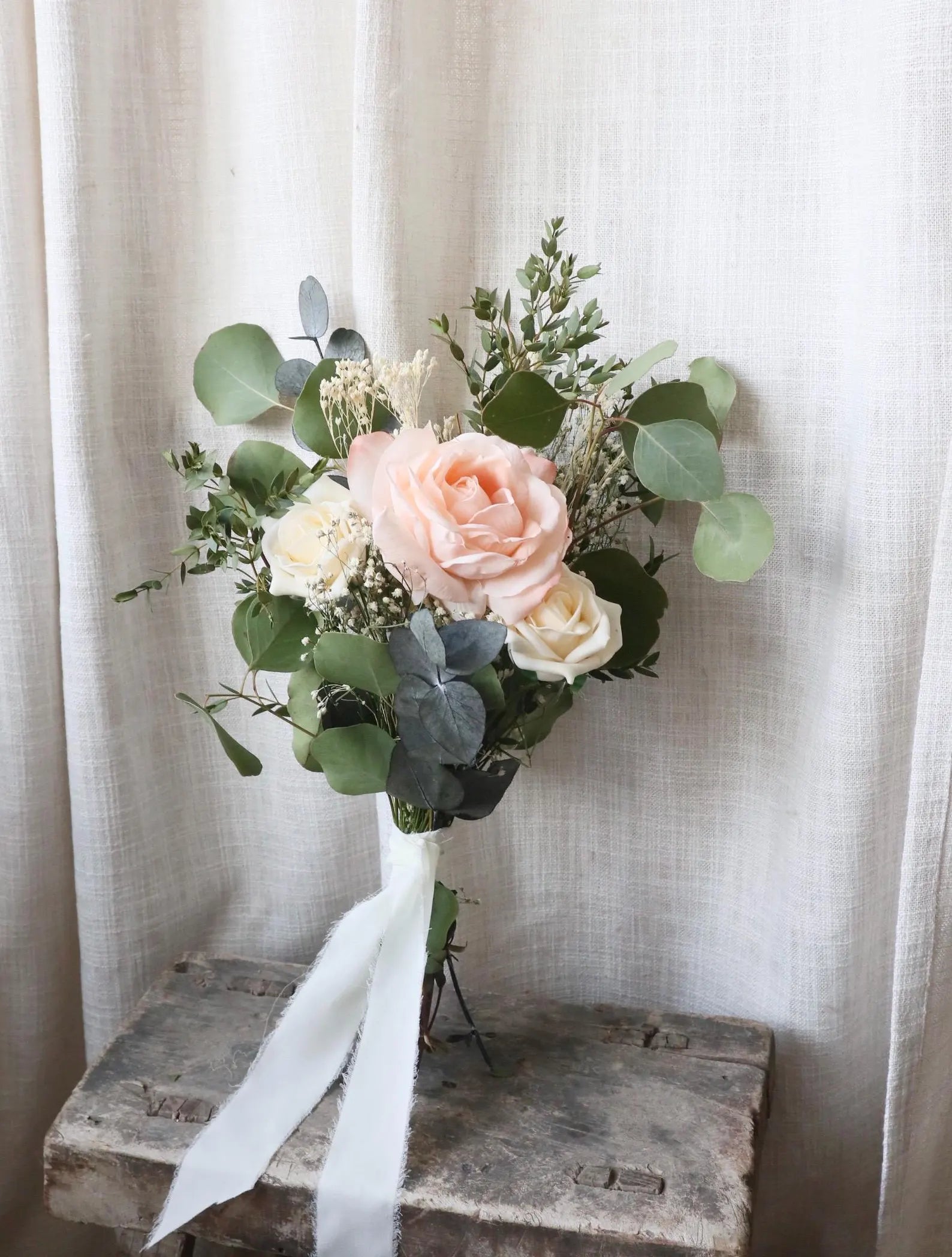 Melody | Peach, White & Green Bridal Bouquet