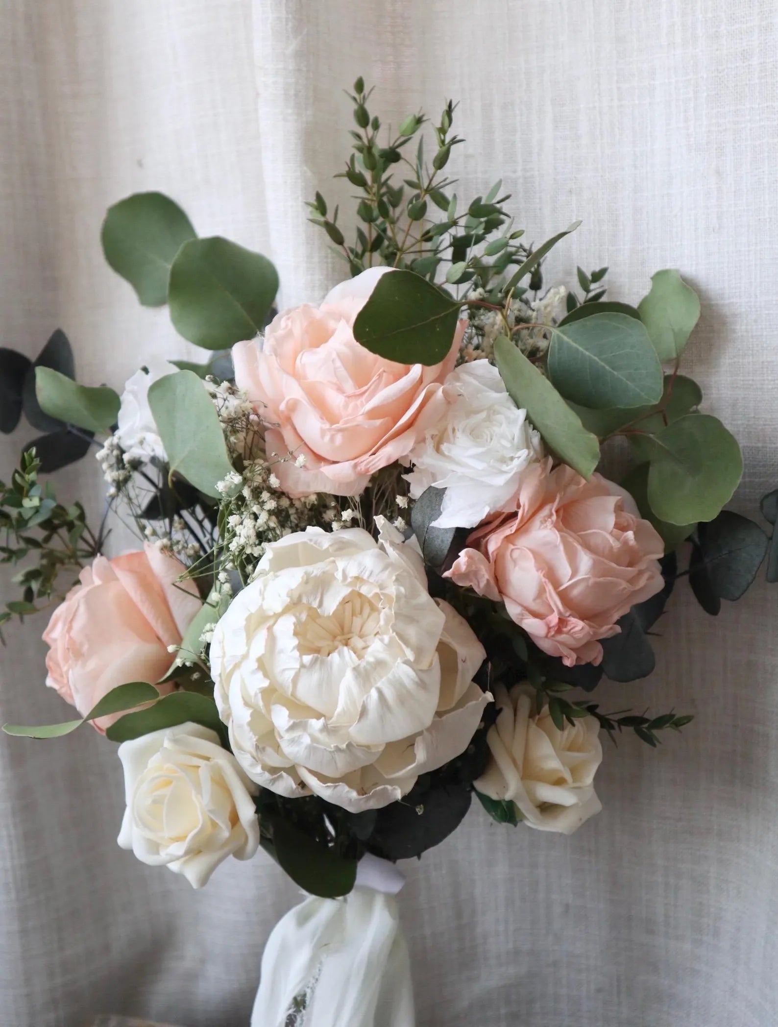 Melody | Peach, White & Green Bridal Bouquet