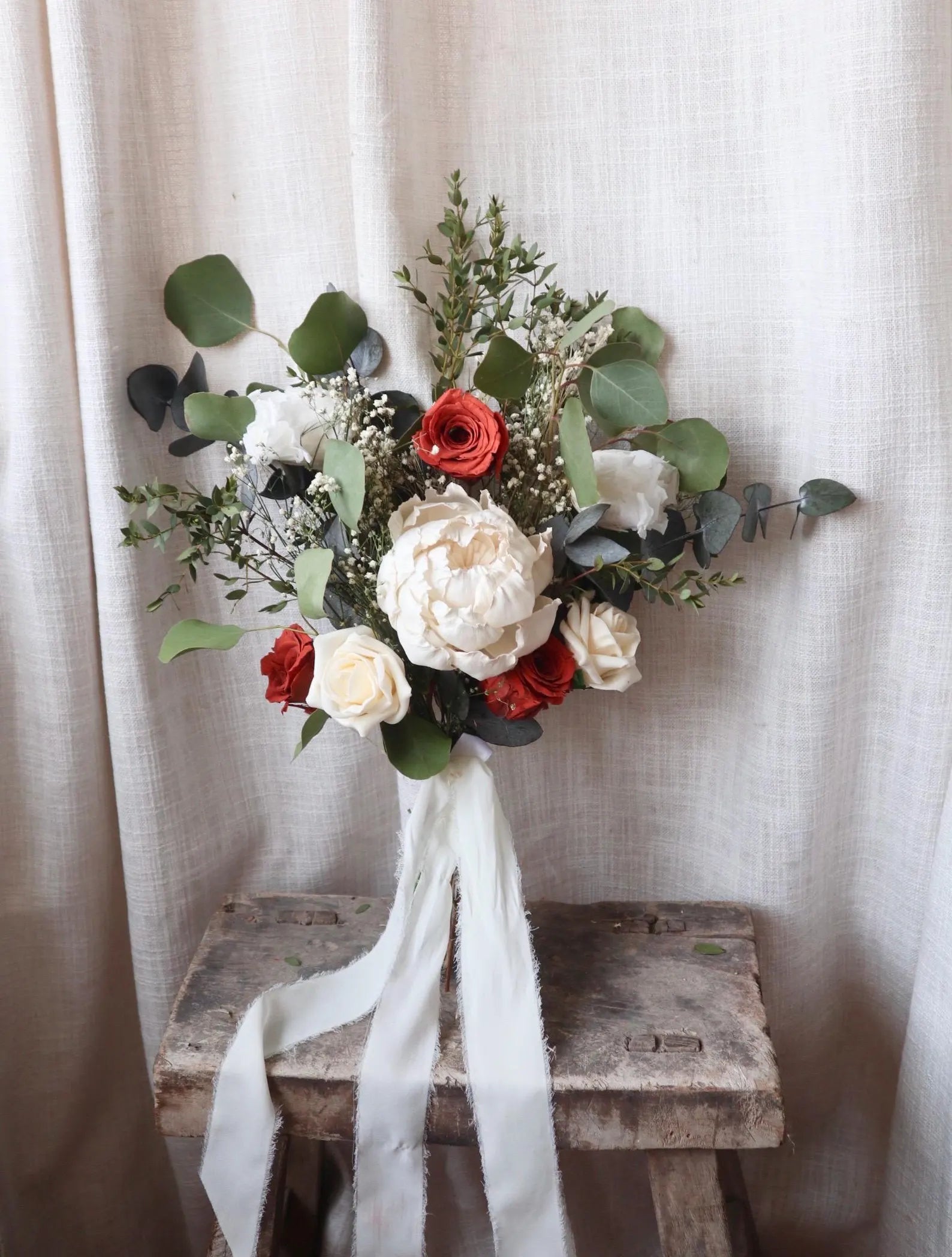 Mira | Burnt Orange, White & Green Bridal Bouquet