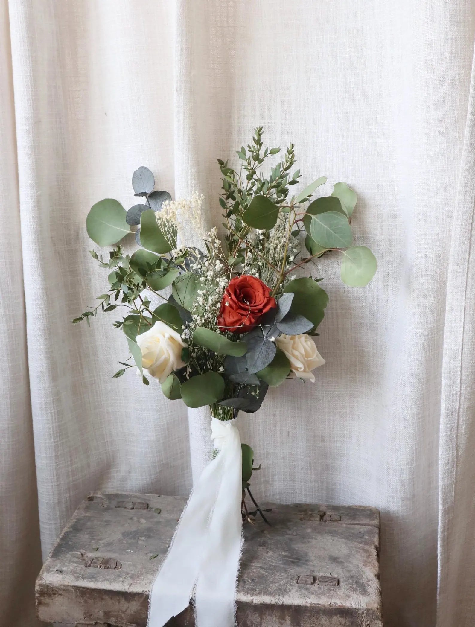 Mira | Burnt Orange, White & Green Bridal Bouquet