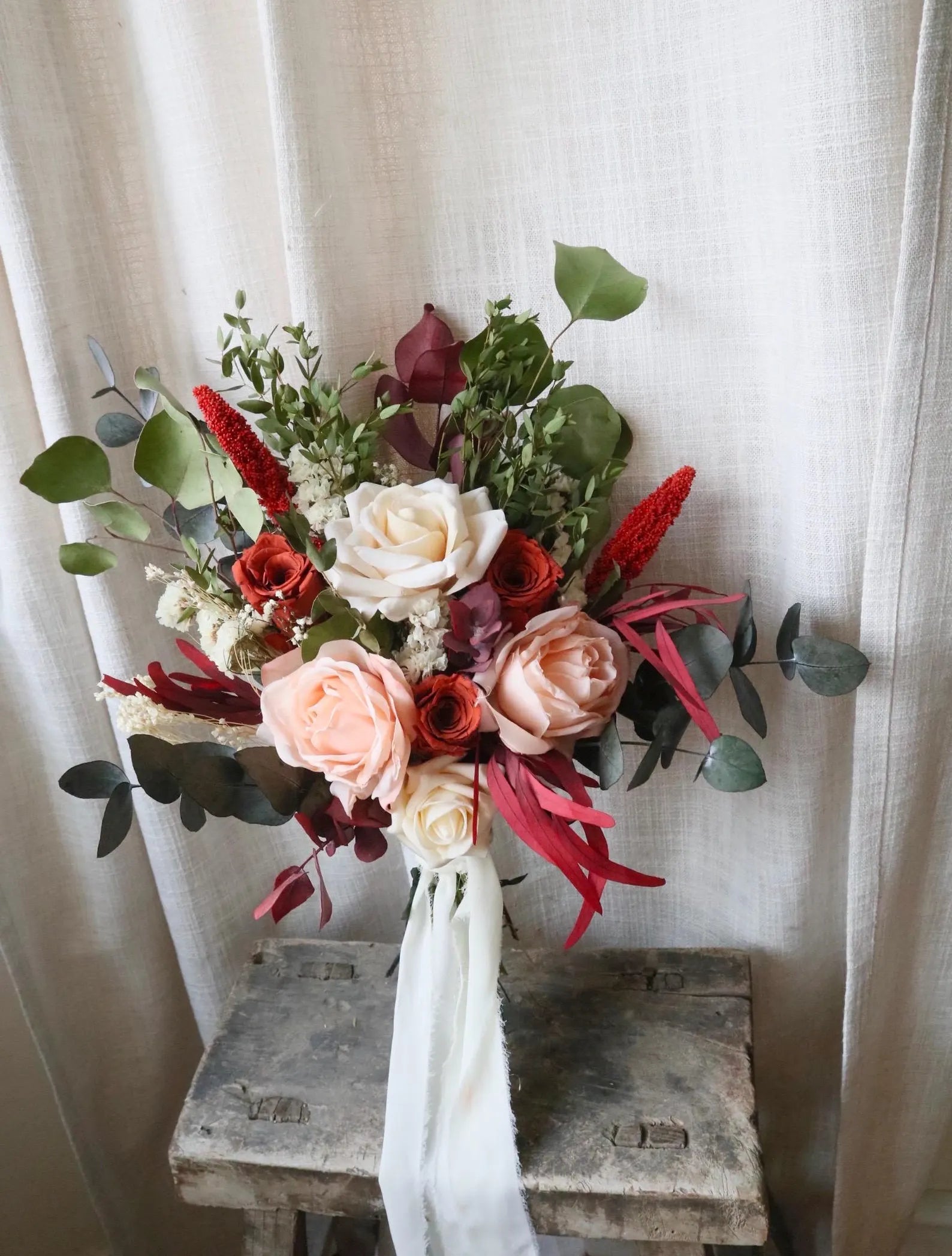 Elodie | Burnt Orange & Green Eucalyptus Dried Flower Bouquets