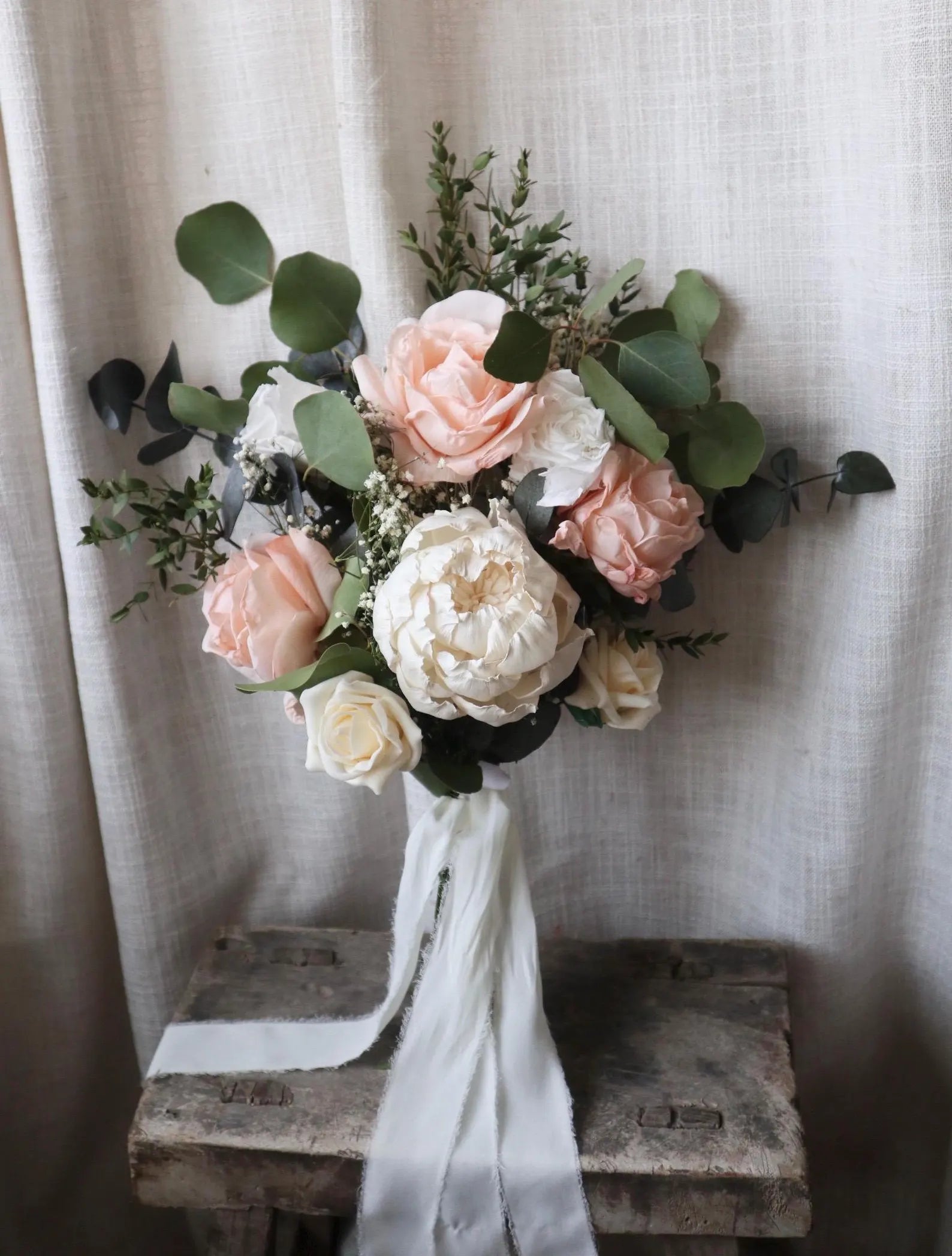 Melody | Peach, White & Green Bridal Bouquet