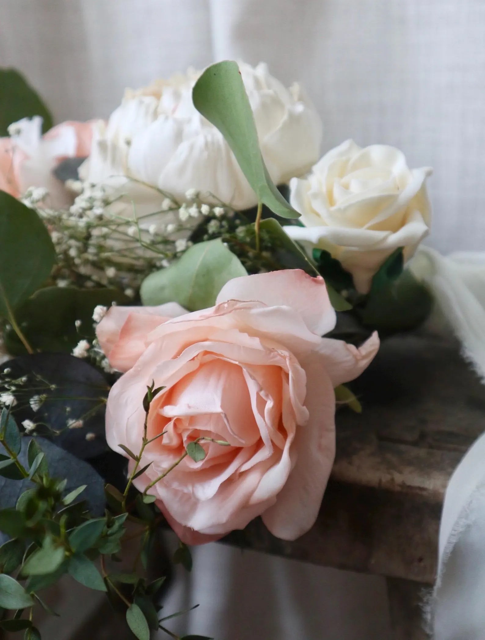 Melody | Peach, White & Green Bridal Bouquet