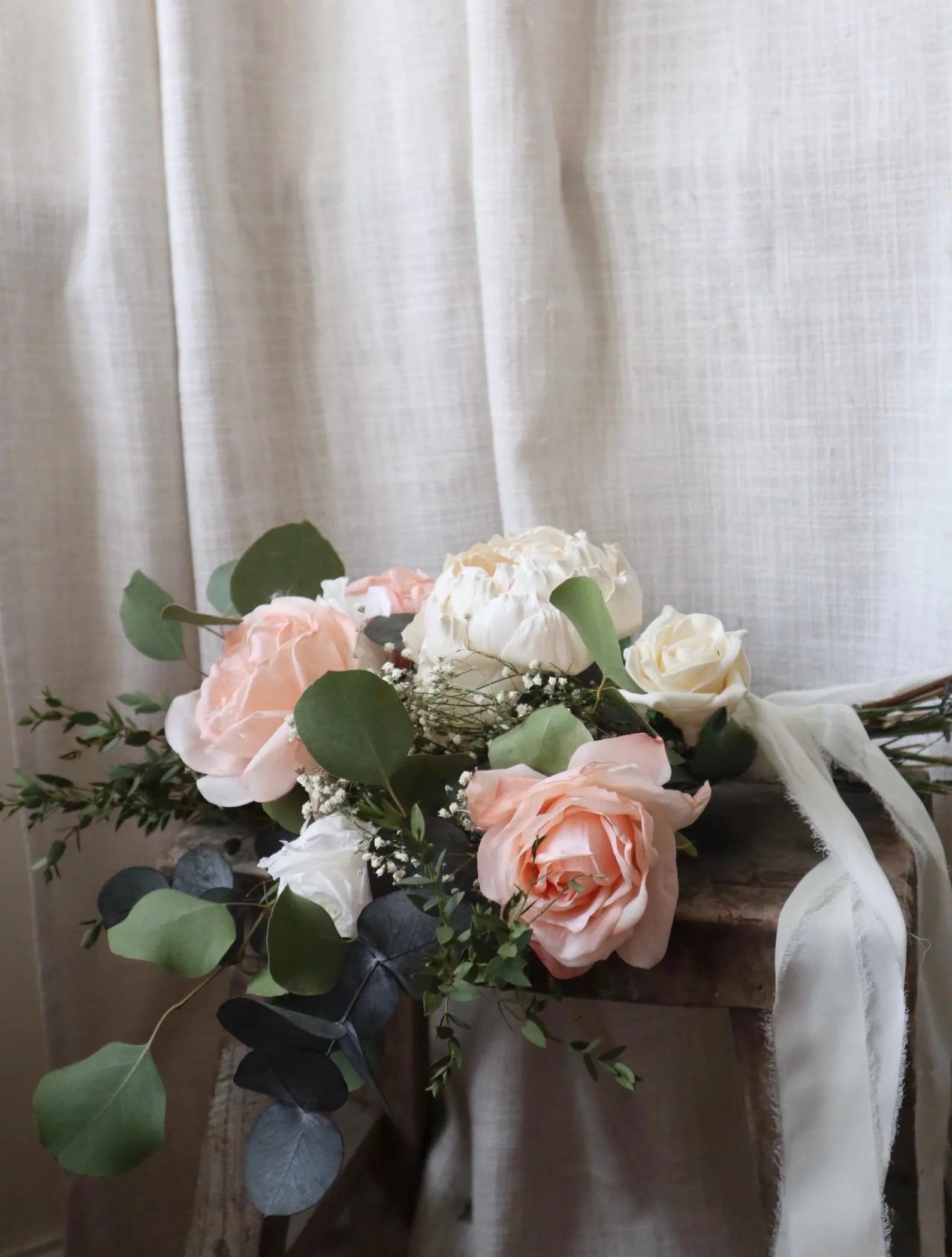 Melody | Peach, White & Green Bridal Bouquet