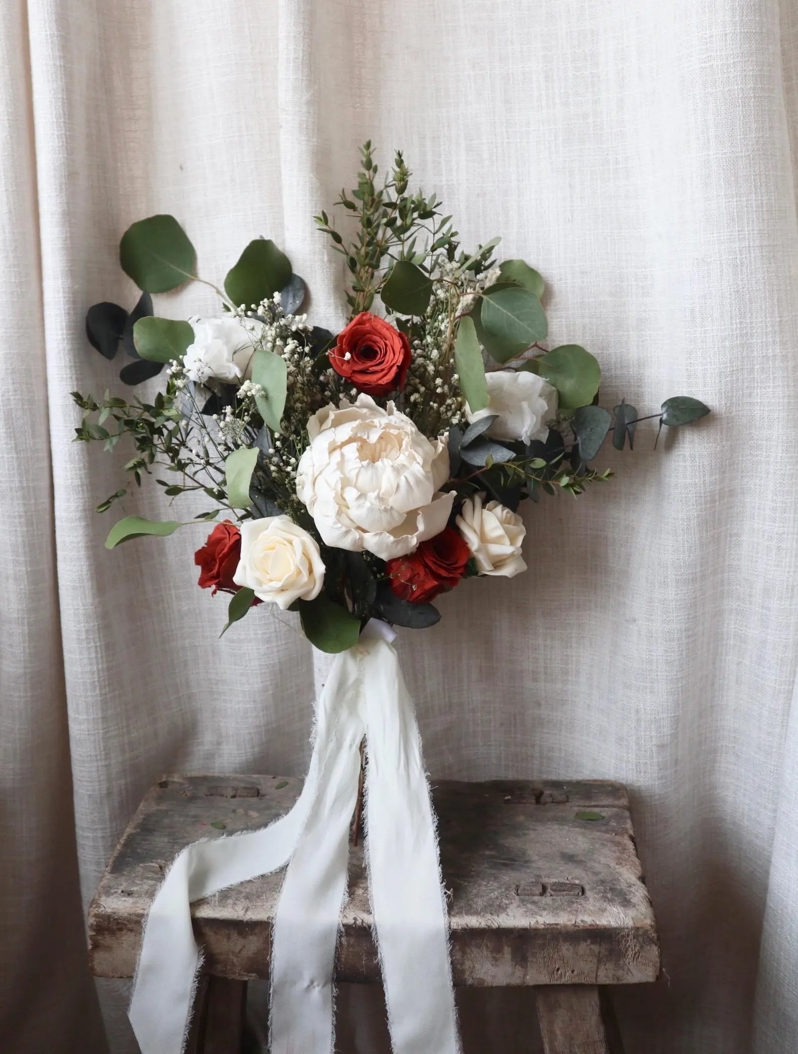 Mira | Burnt Orange, White & Green Bridal Bouquet
