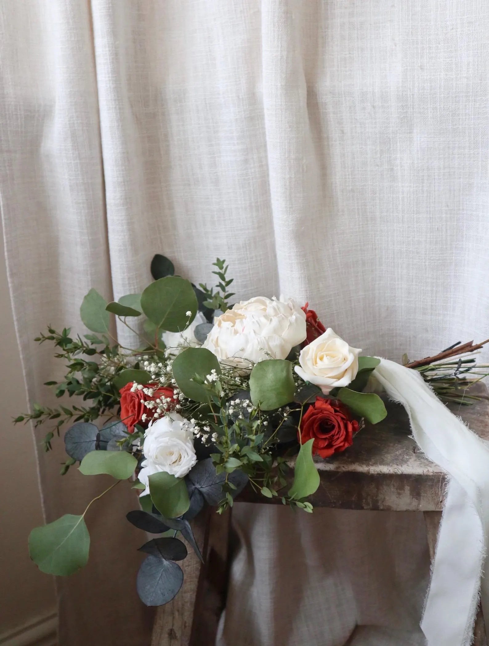 Mira | Burnt Orange, White & Green Bridal Bouquet