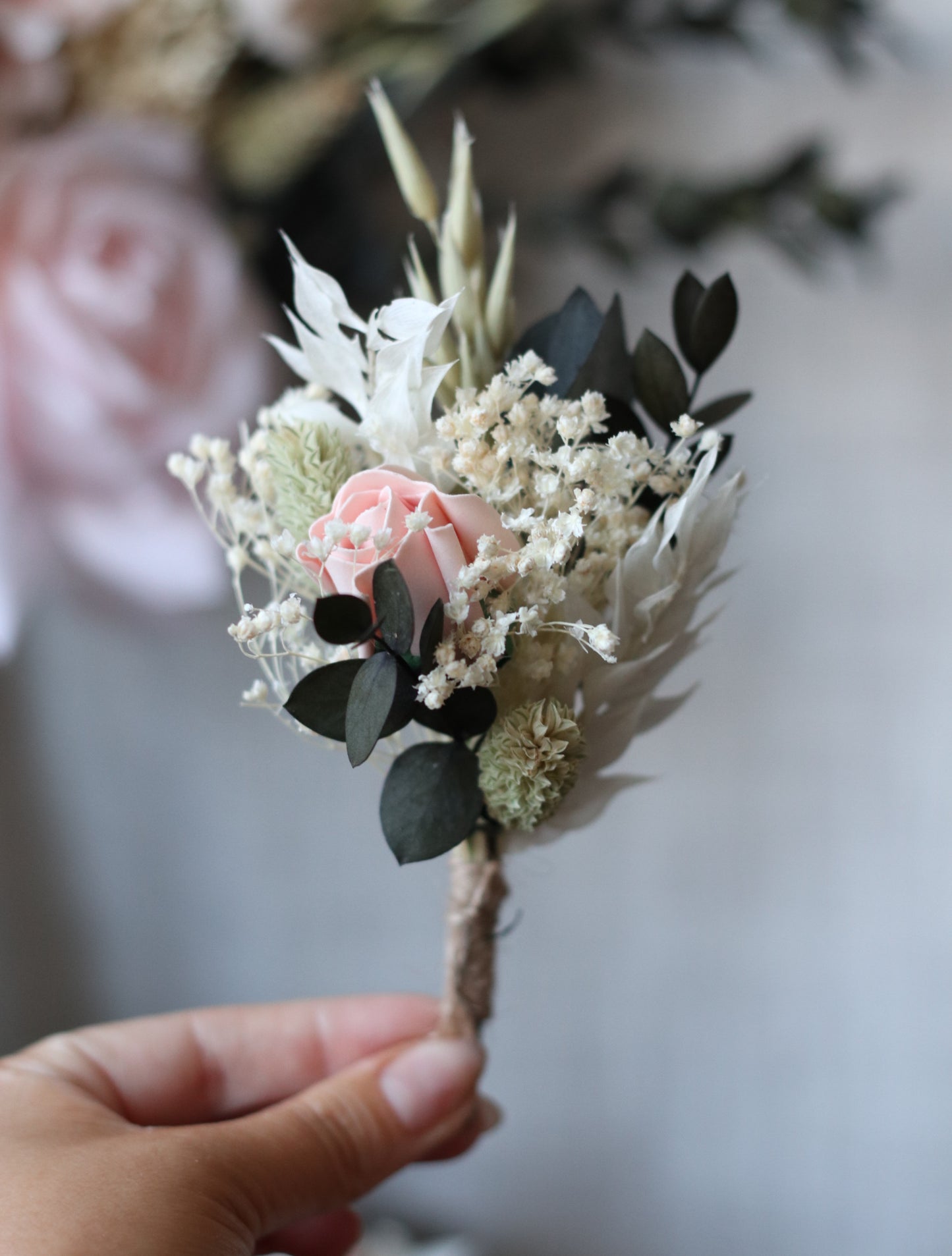 Chloe | Pink, Green & White Dried Flower Bouquet