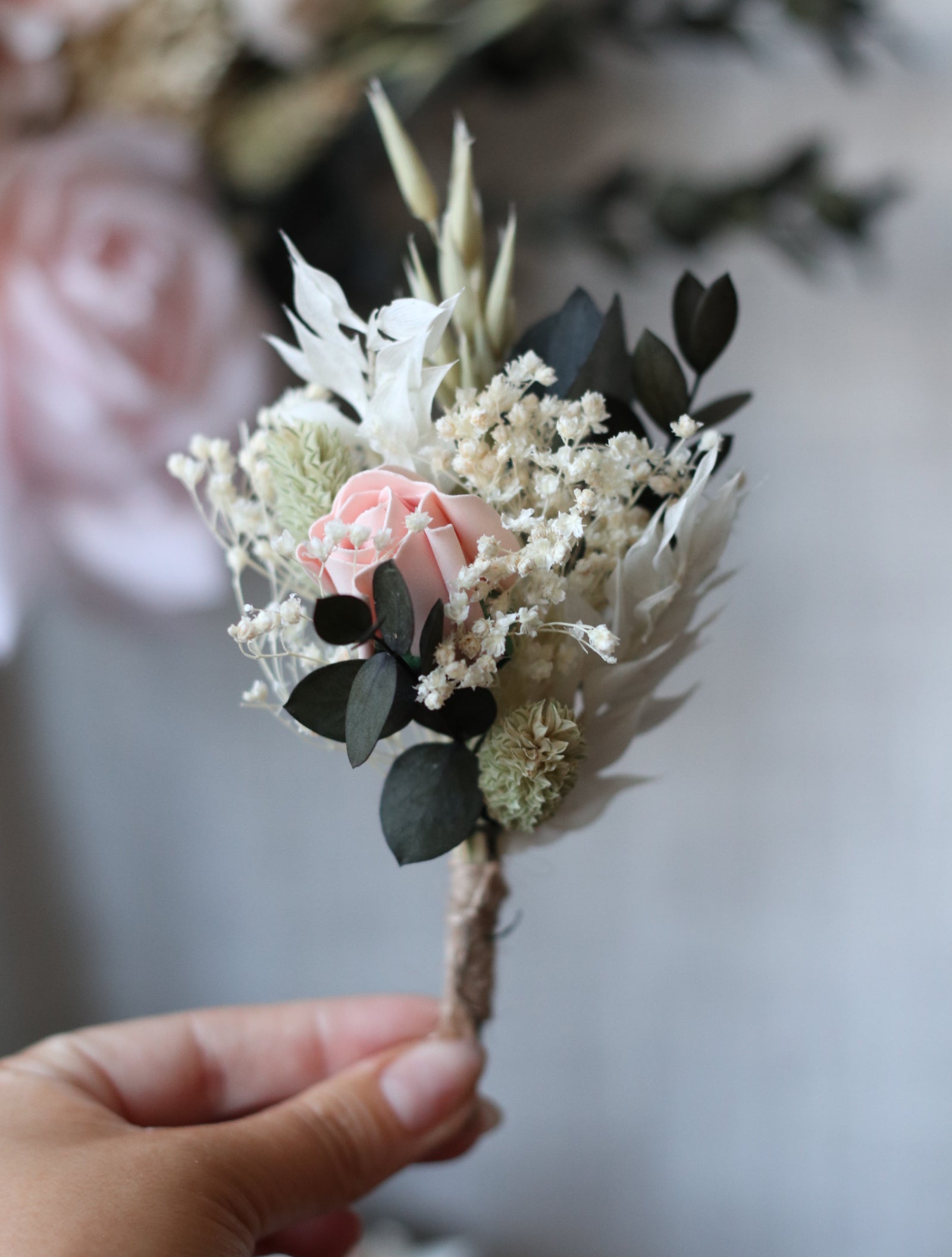 Chloe | Pink, Green & White Dried Flower Bouquet