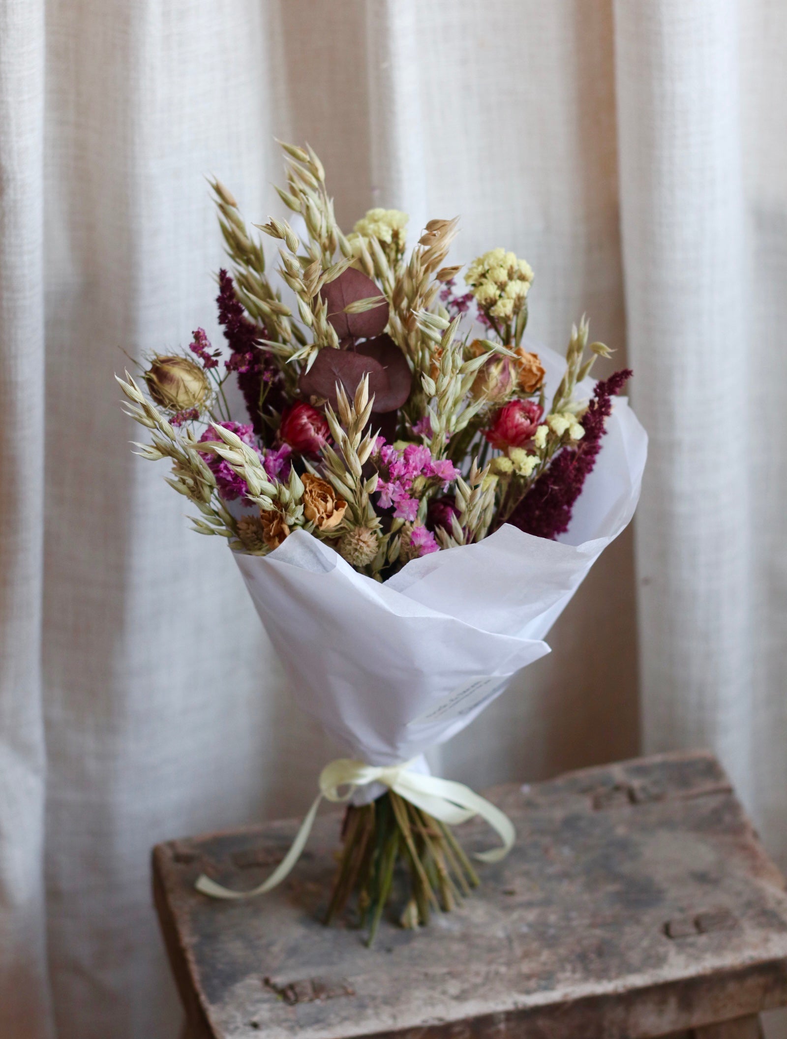 Mauve Burgundy Autumn Dried Flower Bouquet