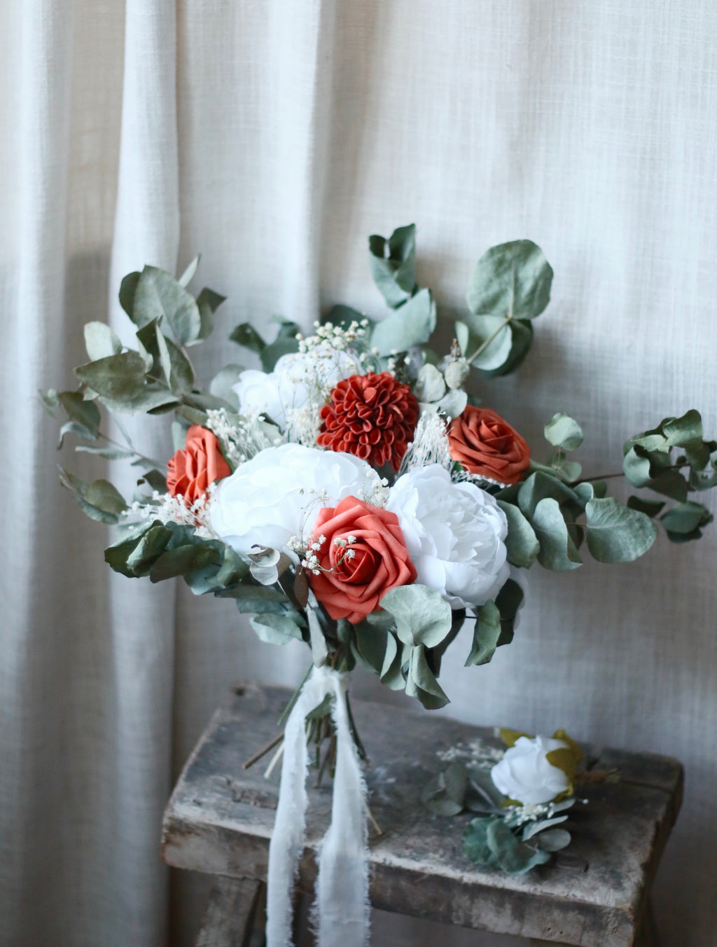 Maya Burnt Orange, White & Green Bridal Bouquet