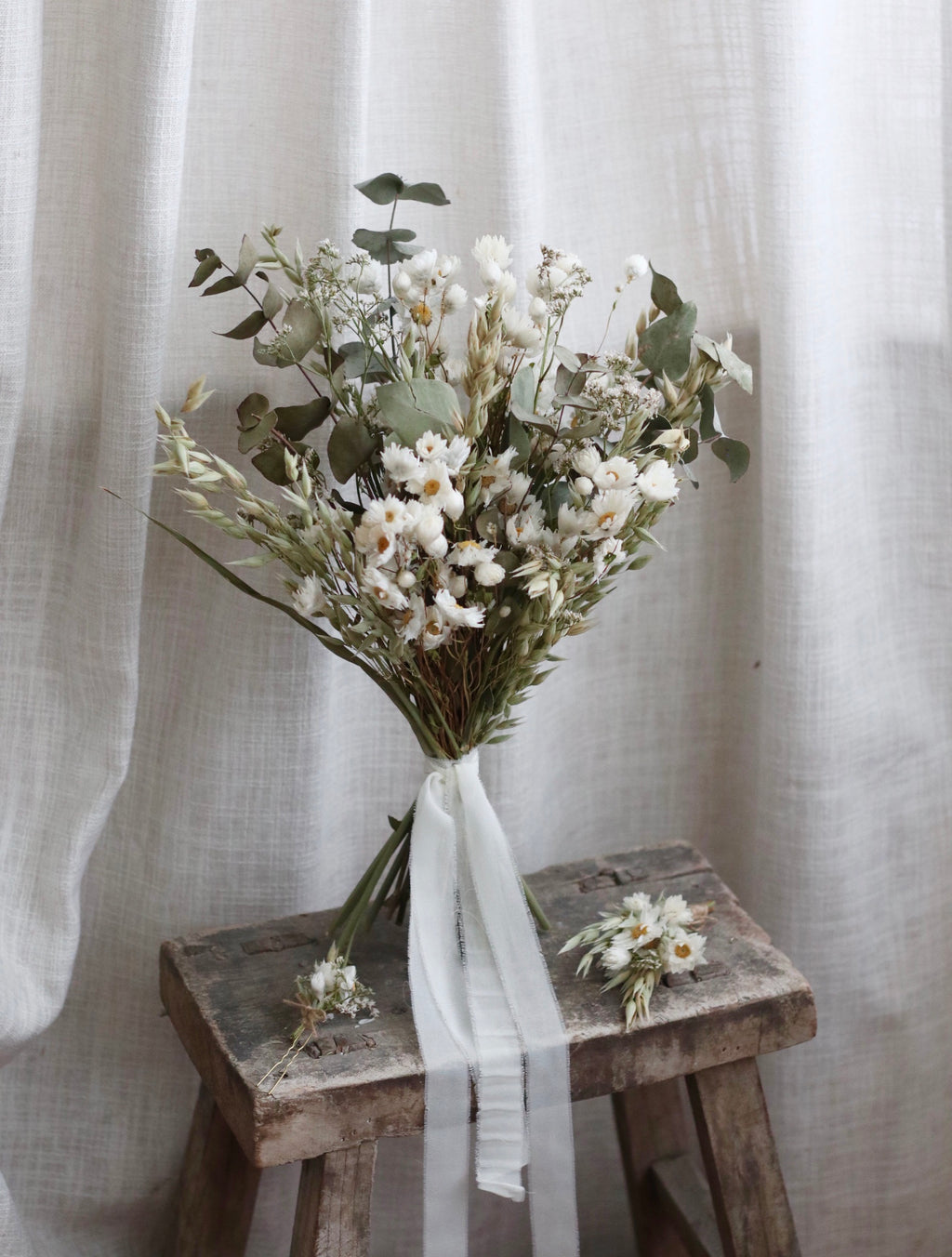 Ottilie White Dried Flower Bridal Bouquet