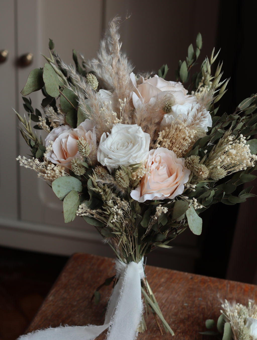 Iona Blush Rose, Eucalyptus & Pampas Wedding Bouquet