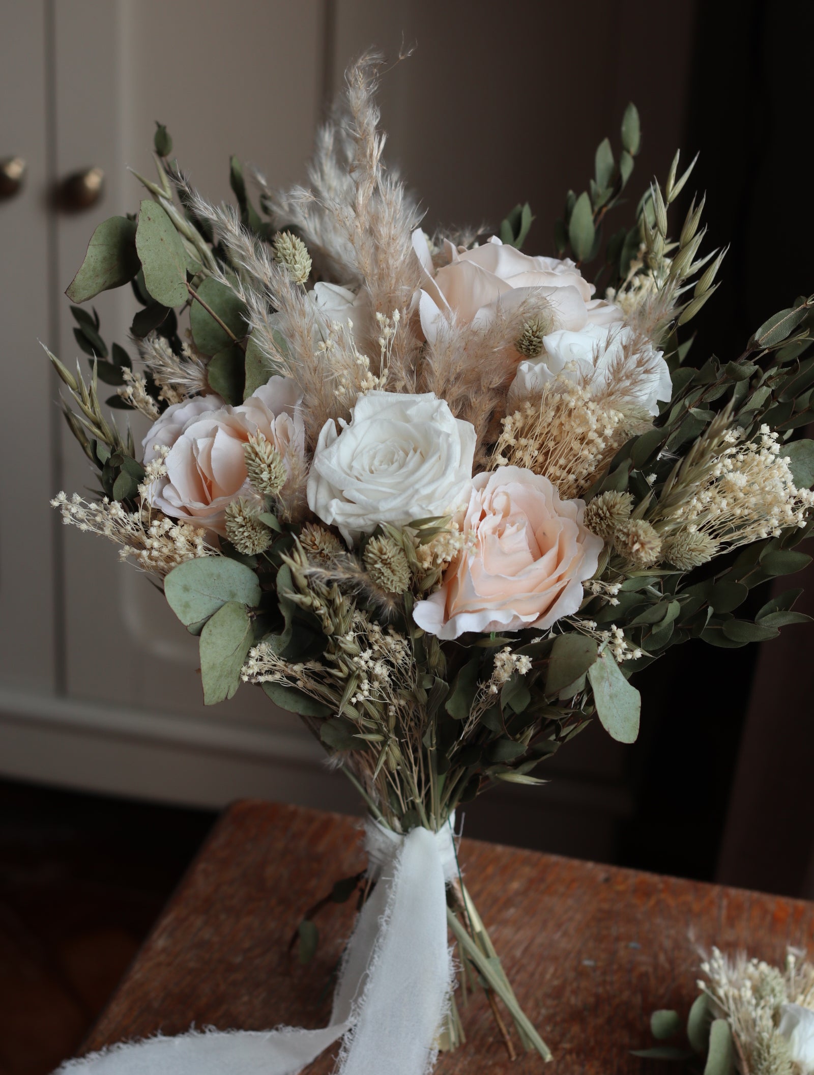 Iona Blush Rose, Eucalyptus & Pampas Wedding Bouquet