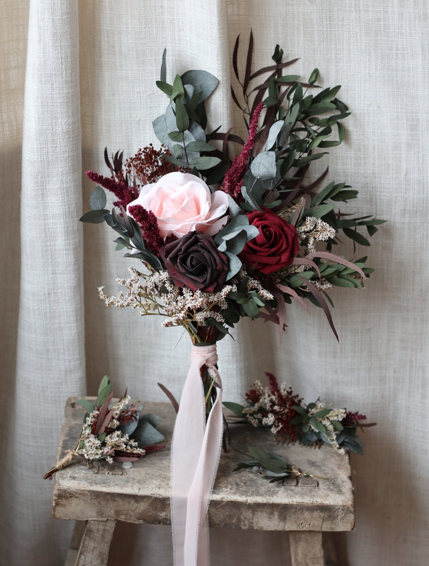 Ruby | Dark Burgundy, Green & Blush Wedding Bouquet