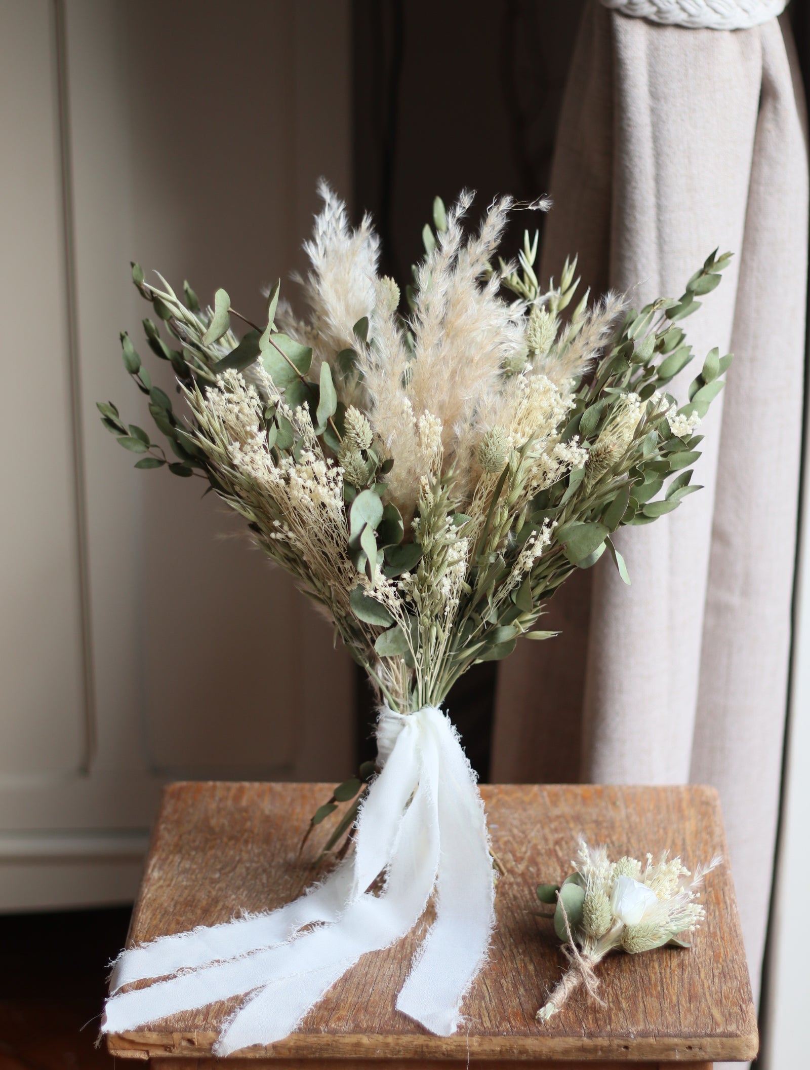 Edie Eucalyptus & Pampas Wedding Bouquet