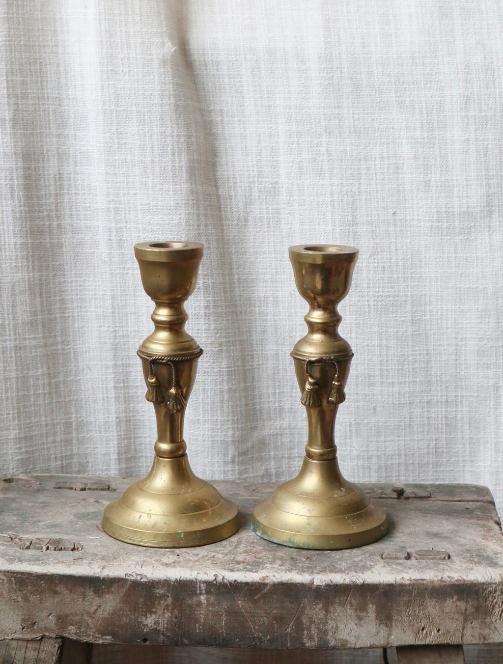 Pair of Antique Brass Gold Candlesticks