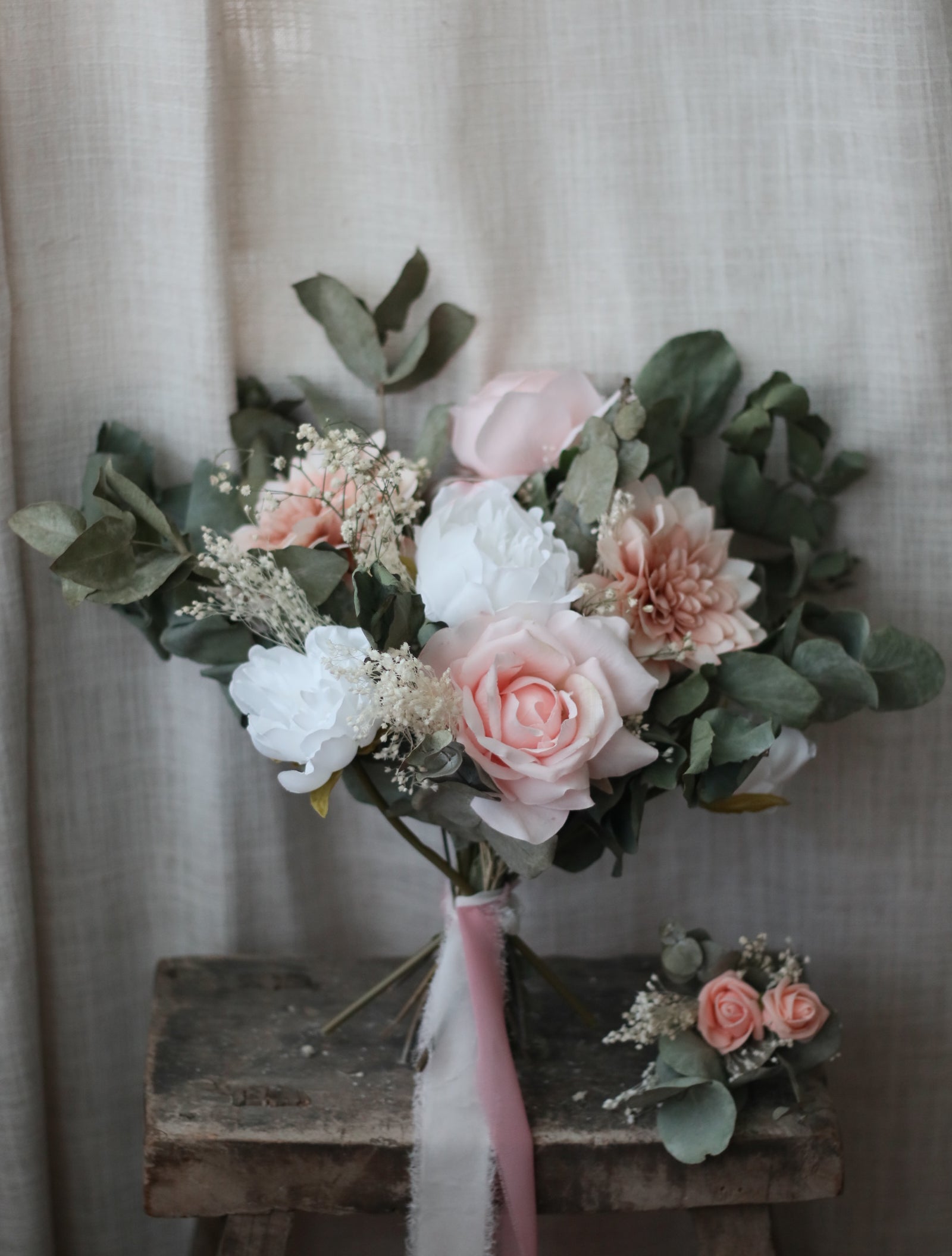 Thea Pink Rose, Dahlia & White Peony Bouquet
