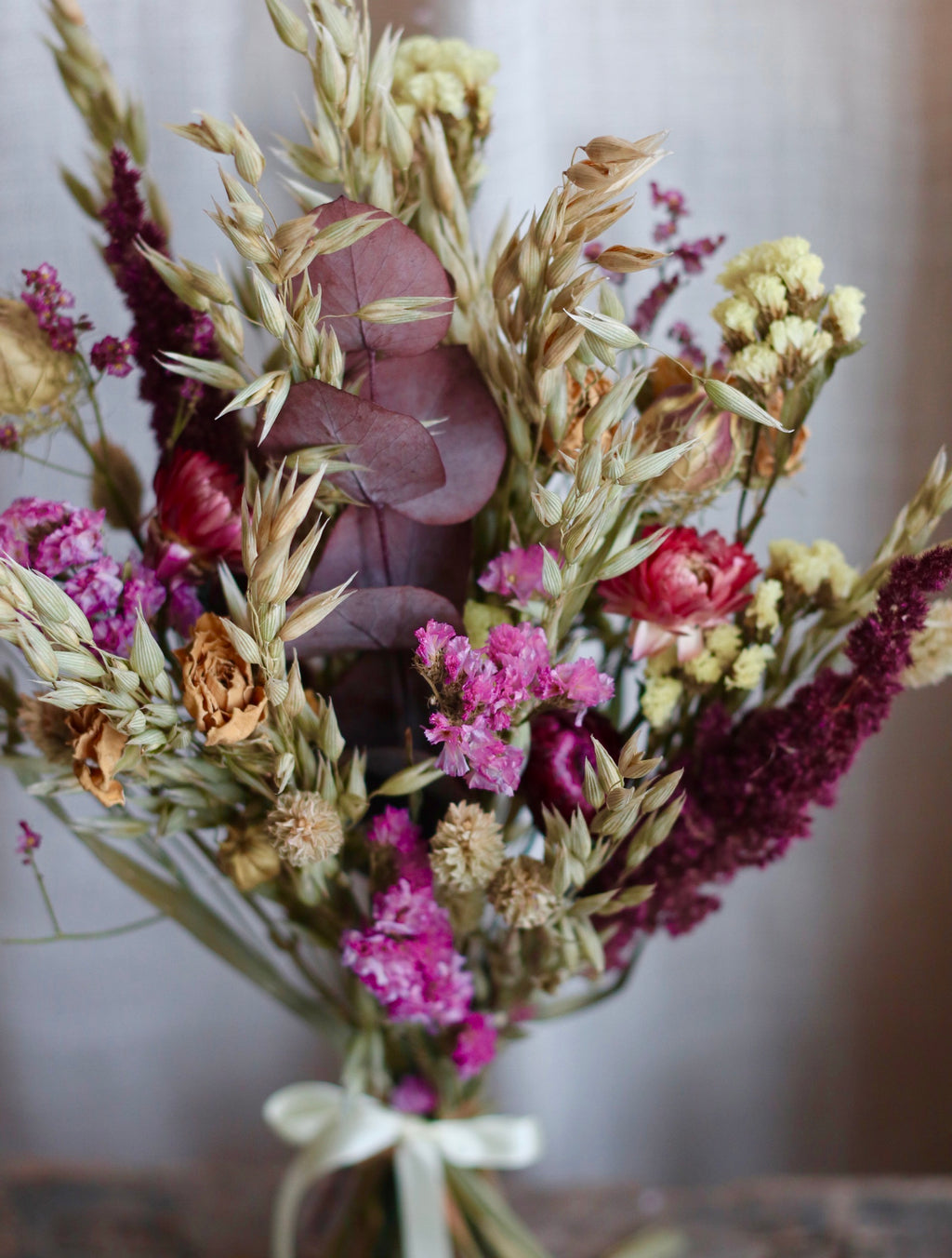 Mauve Burgundy Autumn Dried Flower Bouquet