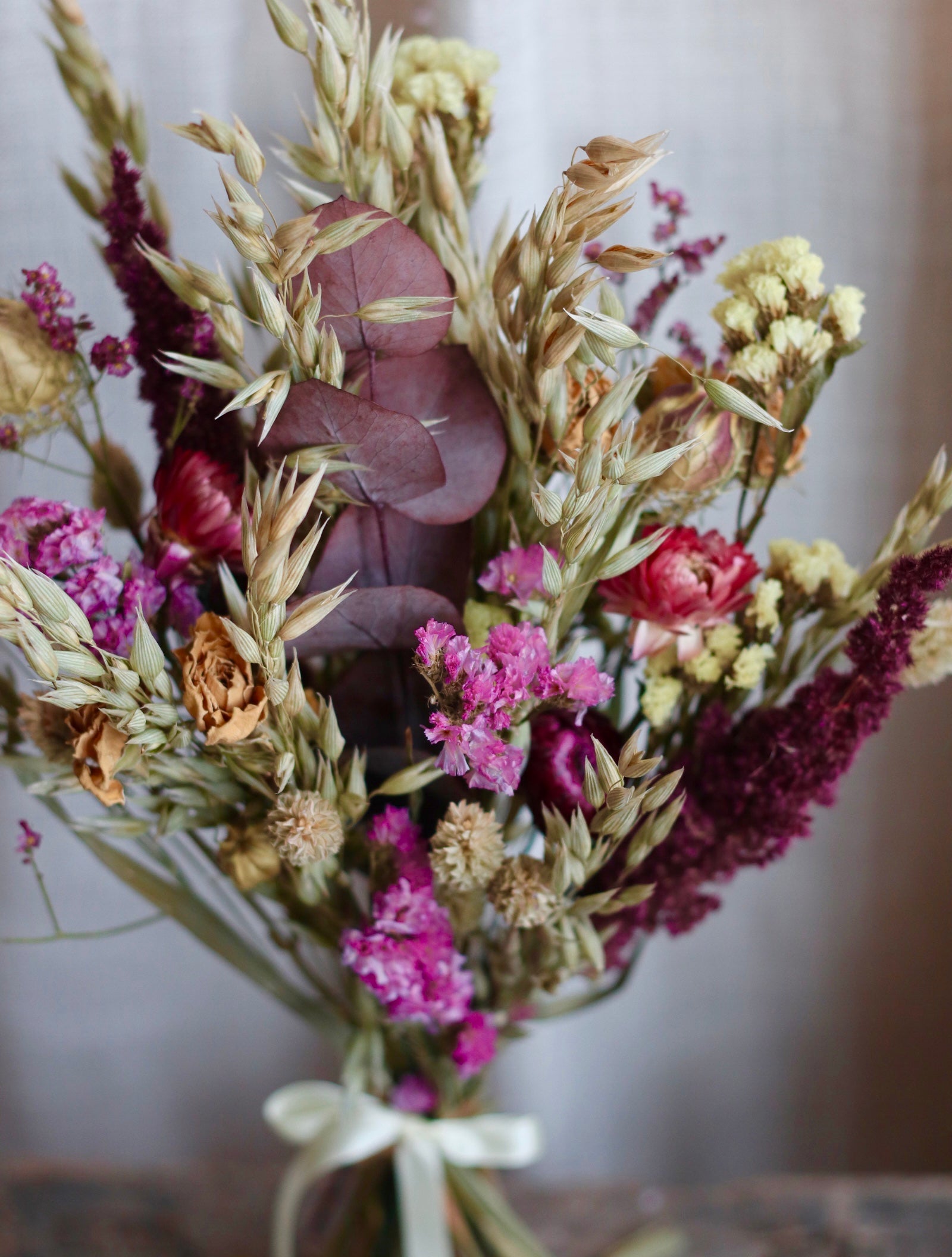 Mauve Burgundy Autumn Dried Flower Bouquet
