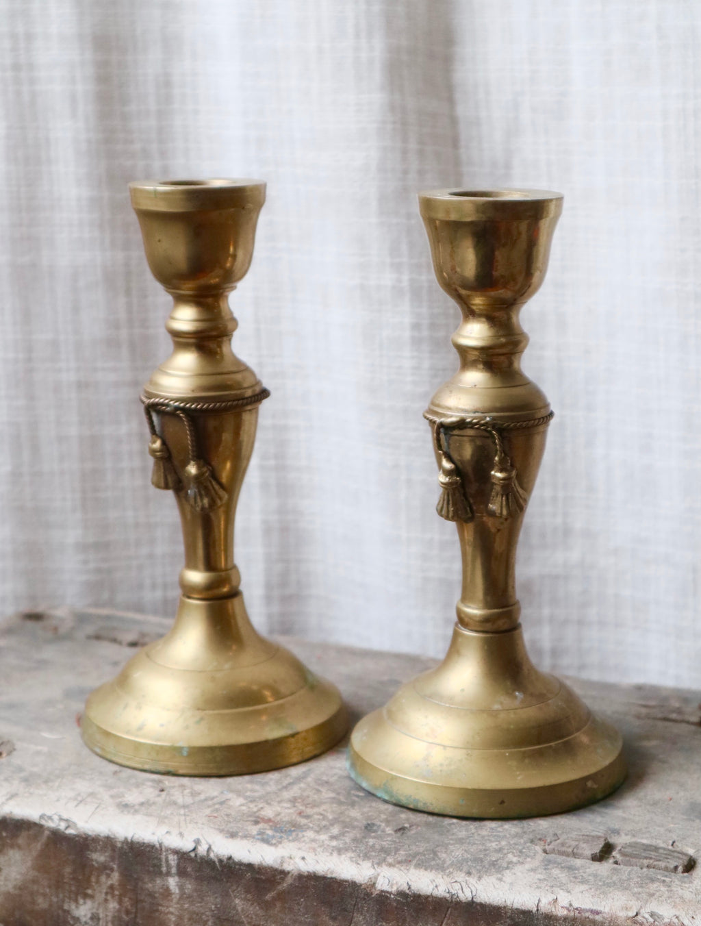 Pair of Antique Brass Gold Candlesticks