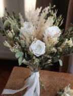 Darcy White Rose, Eucalyptus & Pampas Wedding Bouquet