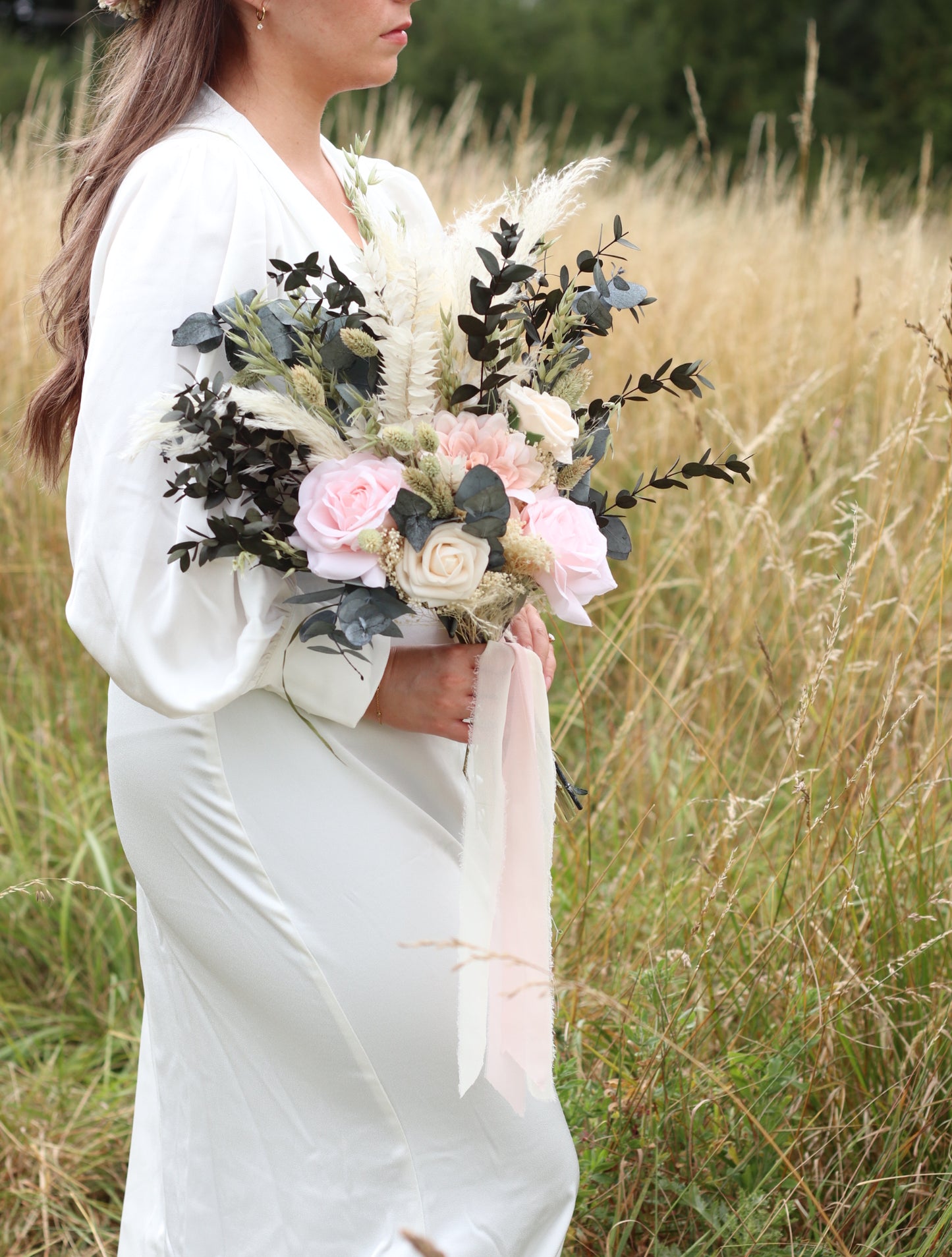 Chloe | Pink, Green & White Dried Flower Bouquet