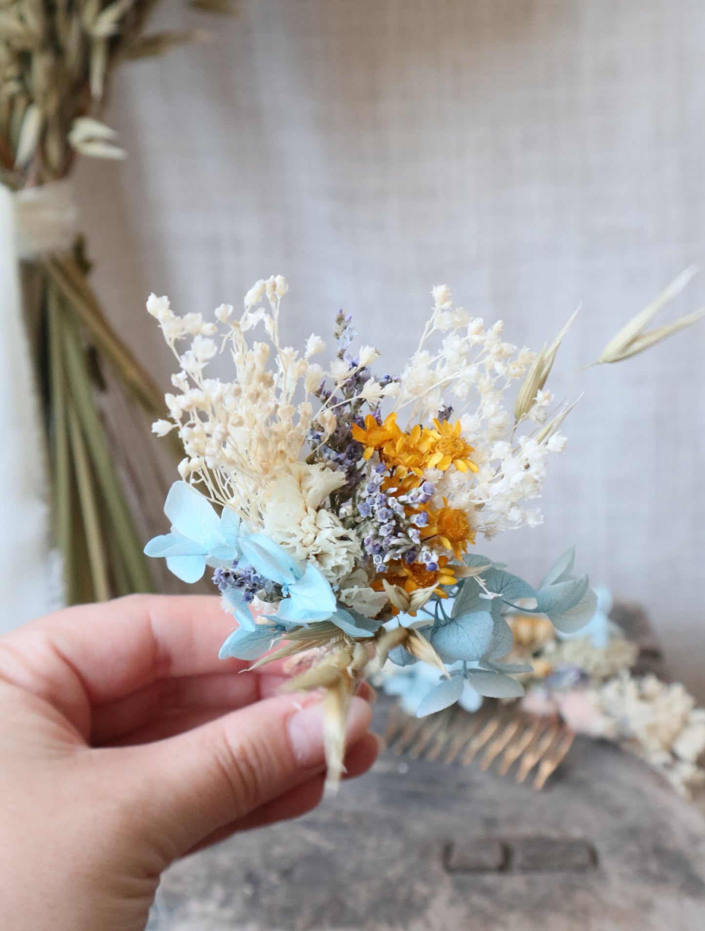 Lottie Blue, White & Yellow Bridal Bouquet