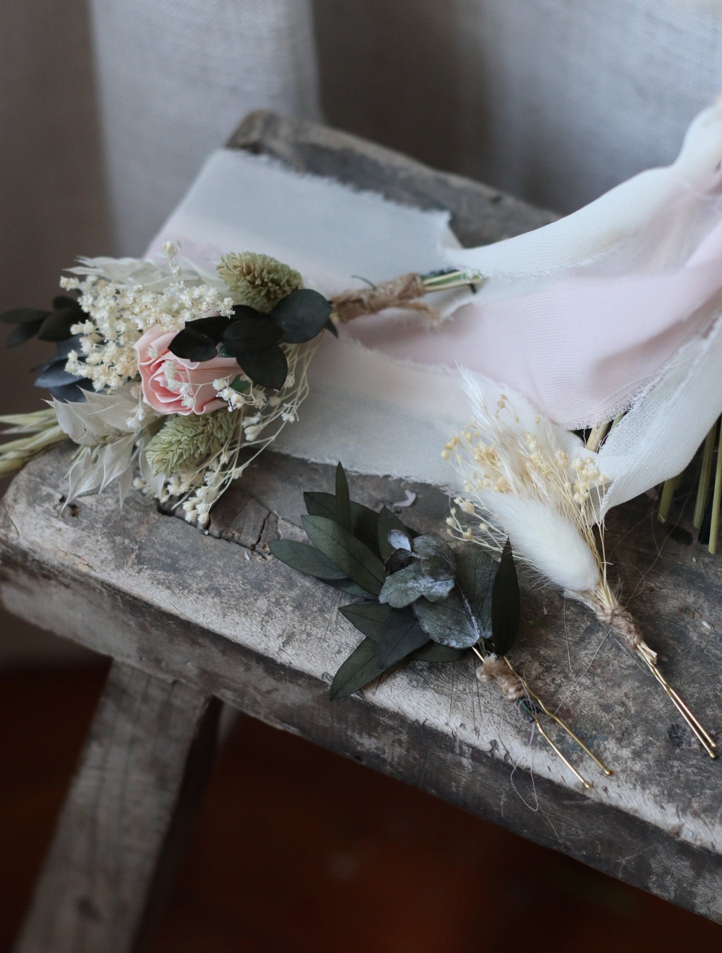 Chloe | Pink, Green & White Dried Flower Bouquet