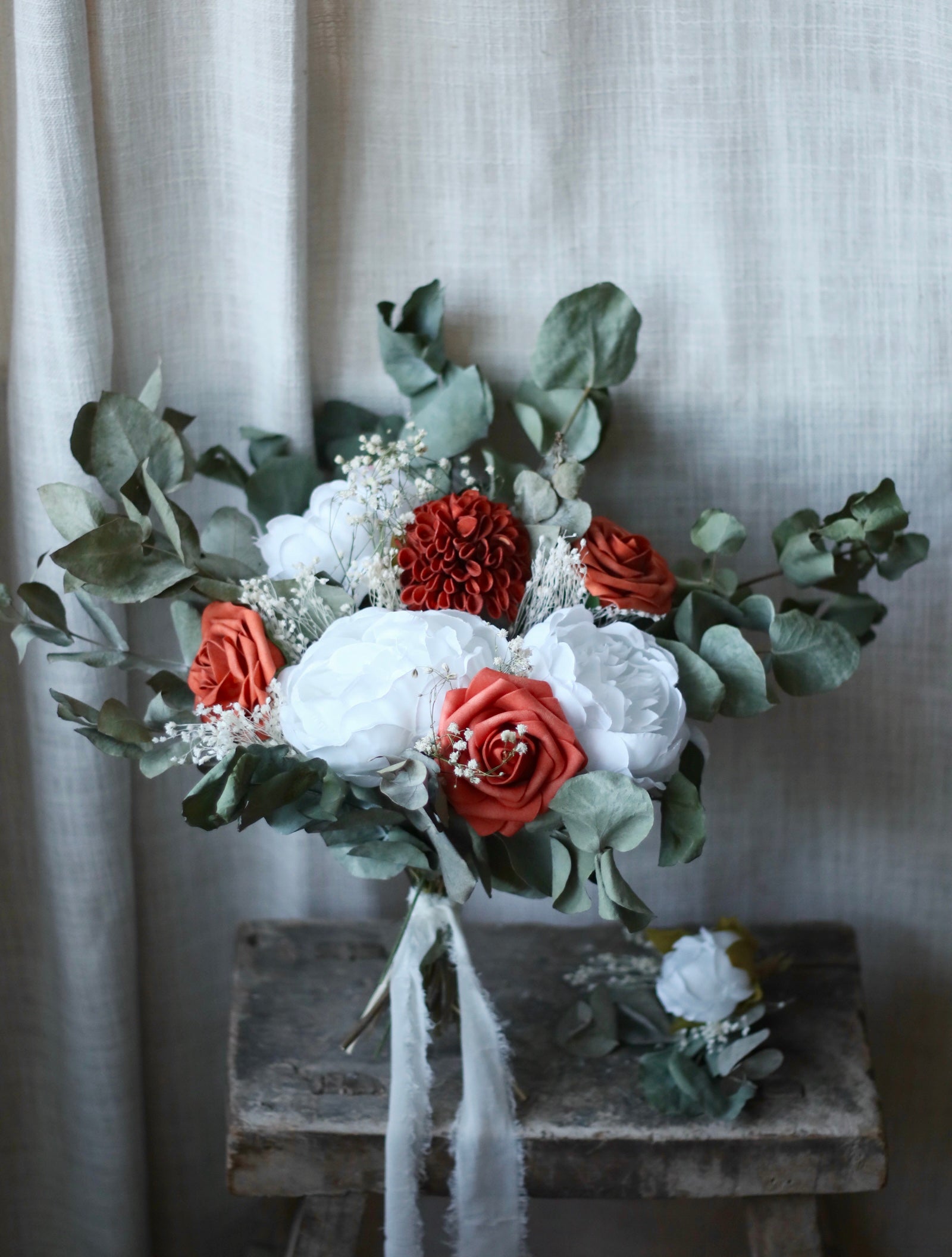 Maya Burnt Orange, White & Green Bridal Bouquet