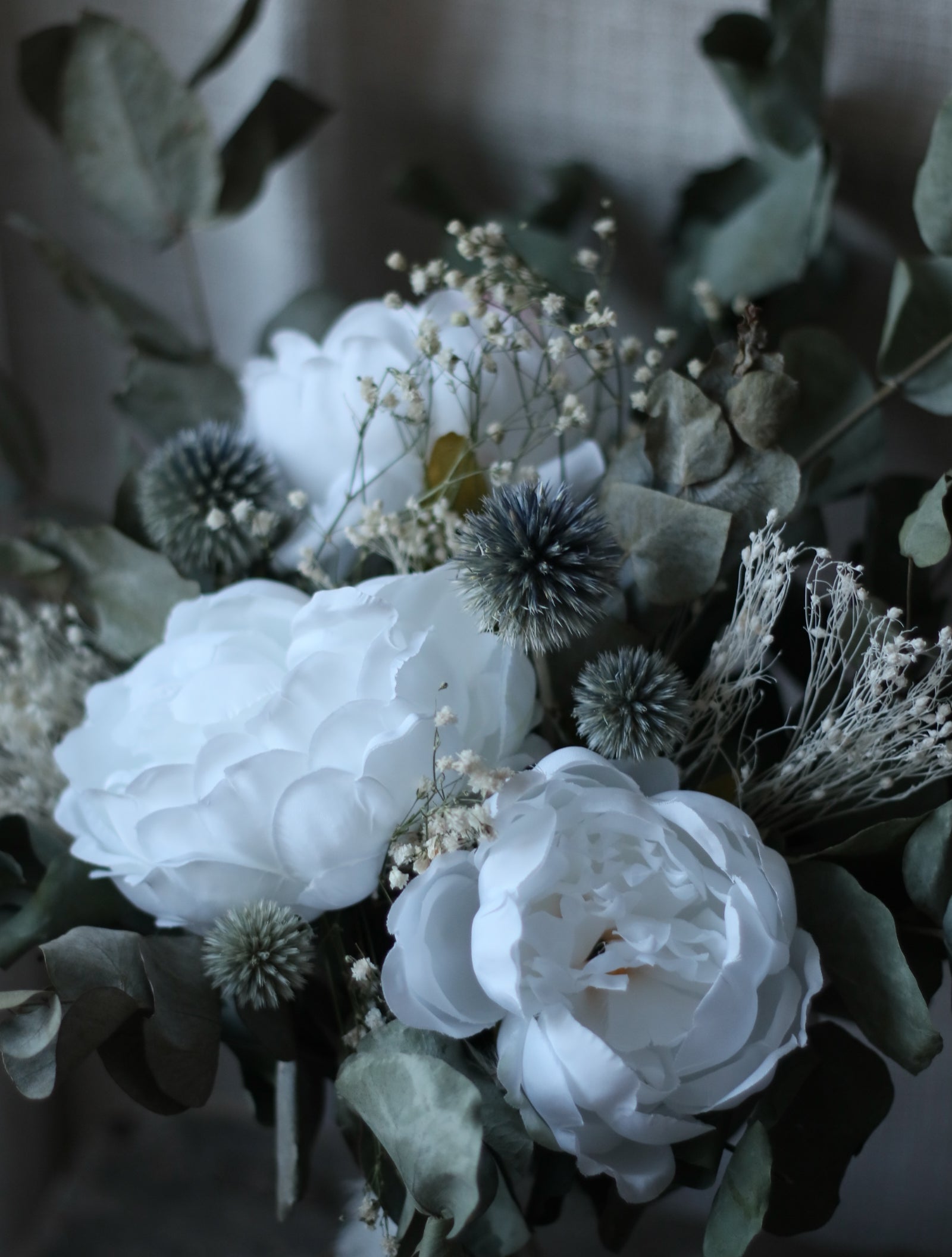 Thistle, White Peony & Green Bridal Bouquet