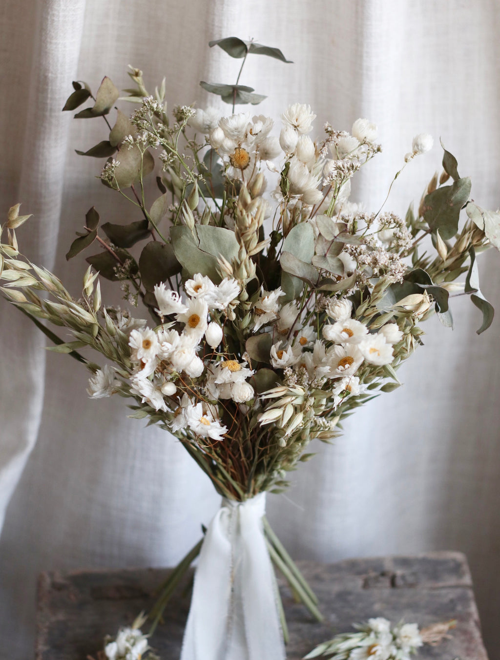 Ottilie White Dried Flower Bridal Bouquet