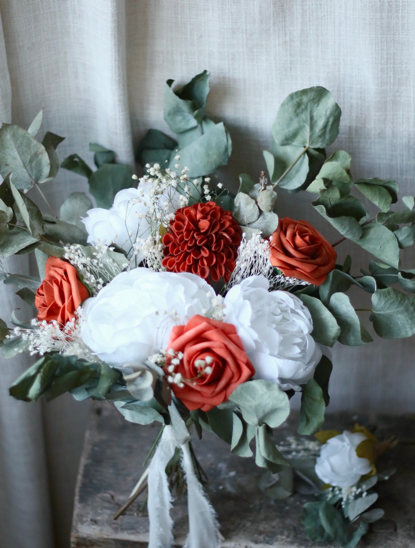 Maya Burnt Orange, White & Green Bridal Bouquet