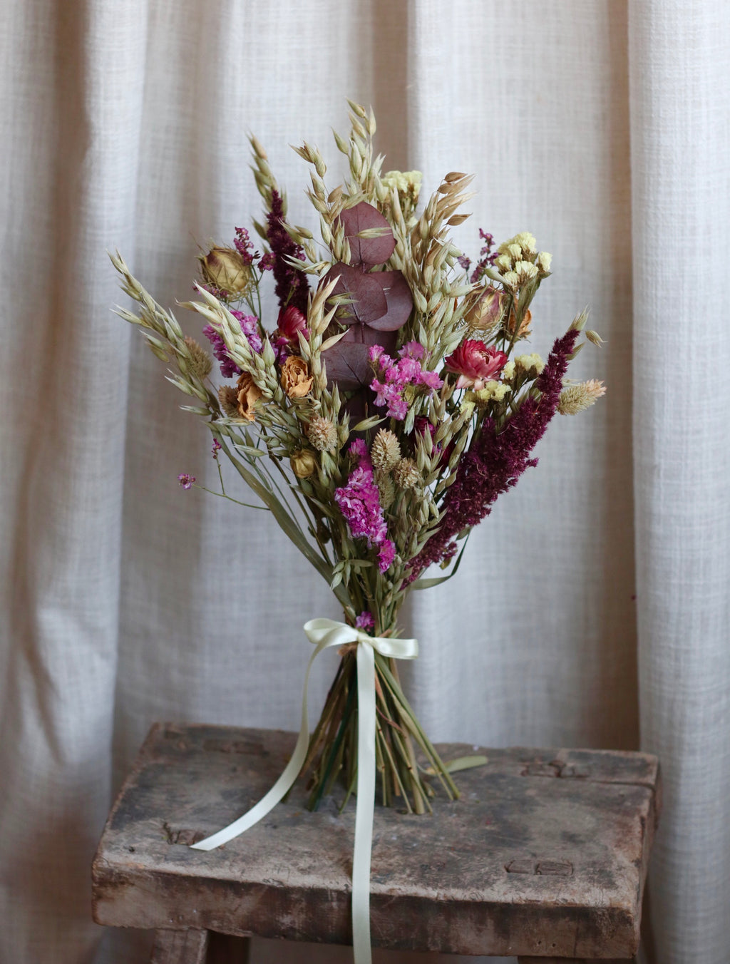 Mauve Burgundy Autumn Dried Flower Bouquet