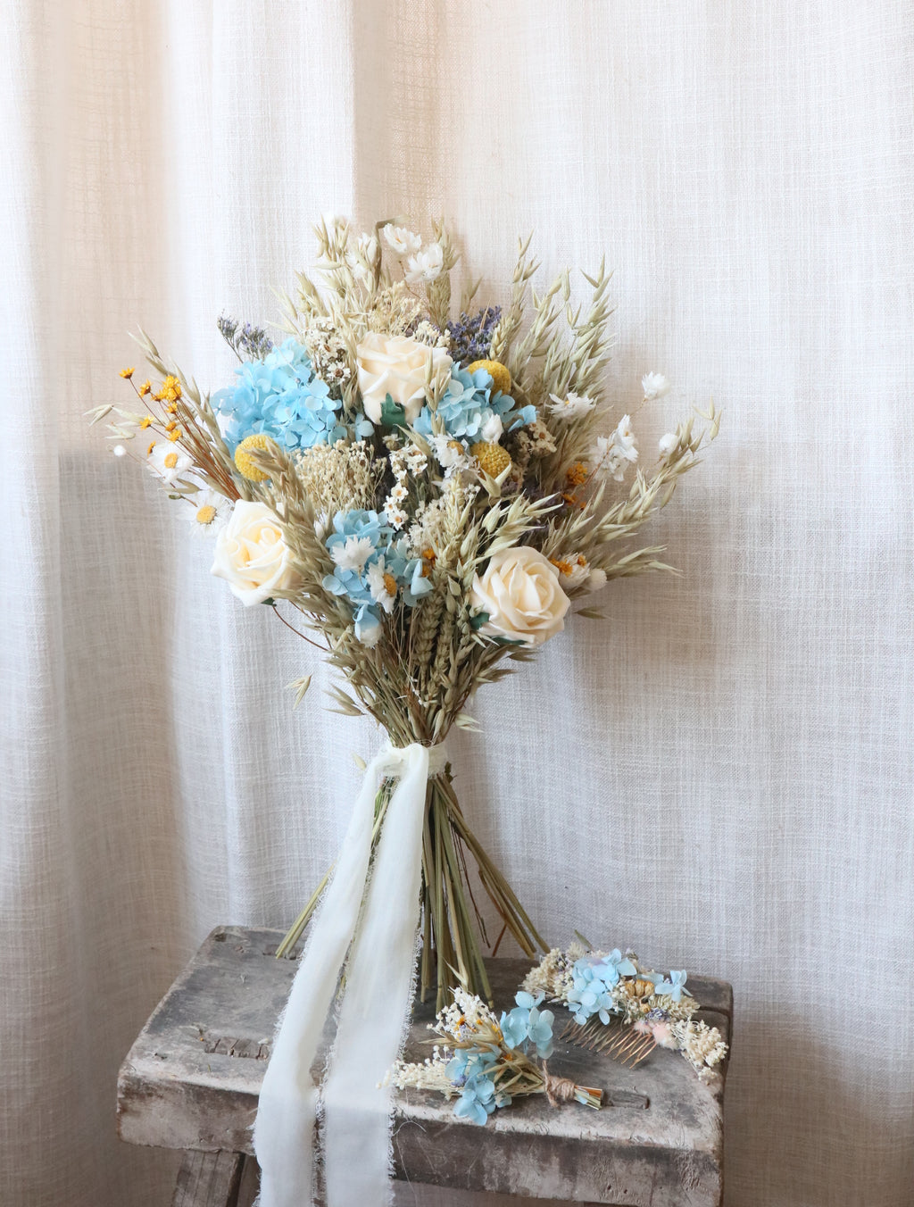Lottie Blue, White & Yellow Bridal Bouquet
