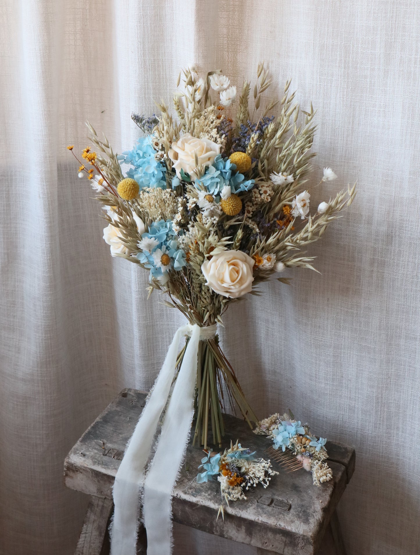 Lottie Blue, White & Yellow Bridal Bouquet