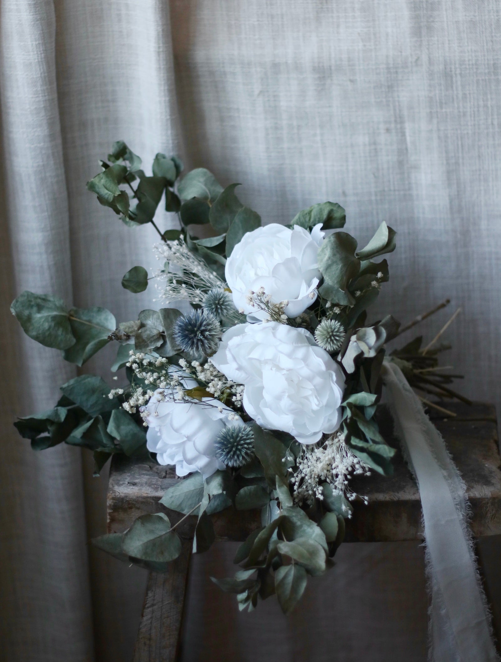 Thistle, White Peony & Green Bridal Bouquet