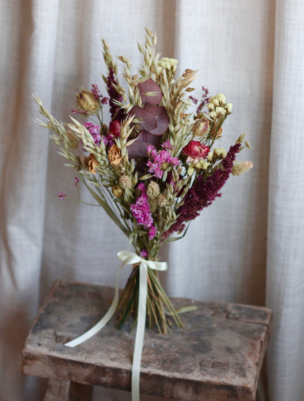Mauve Burgundy Autumn Dried Flower Bouquet