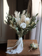 Darcy White Rose, Eucalyptus & Pampas Wedding Bouquet