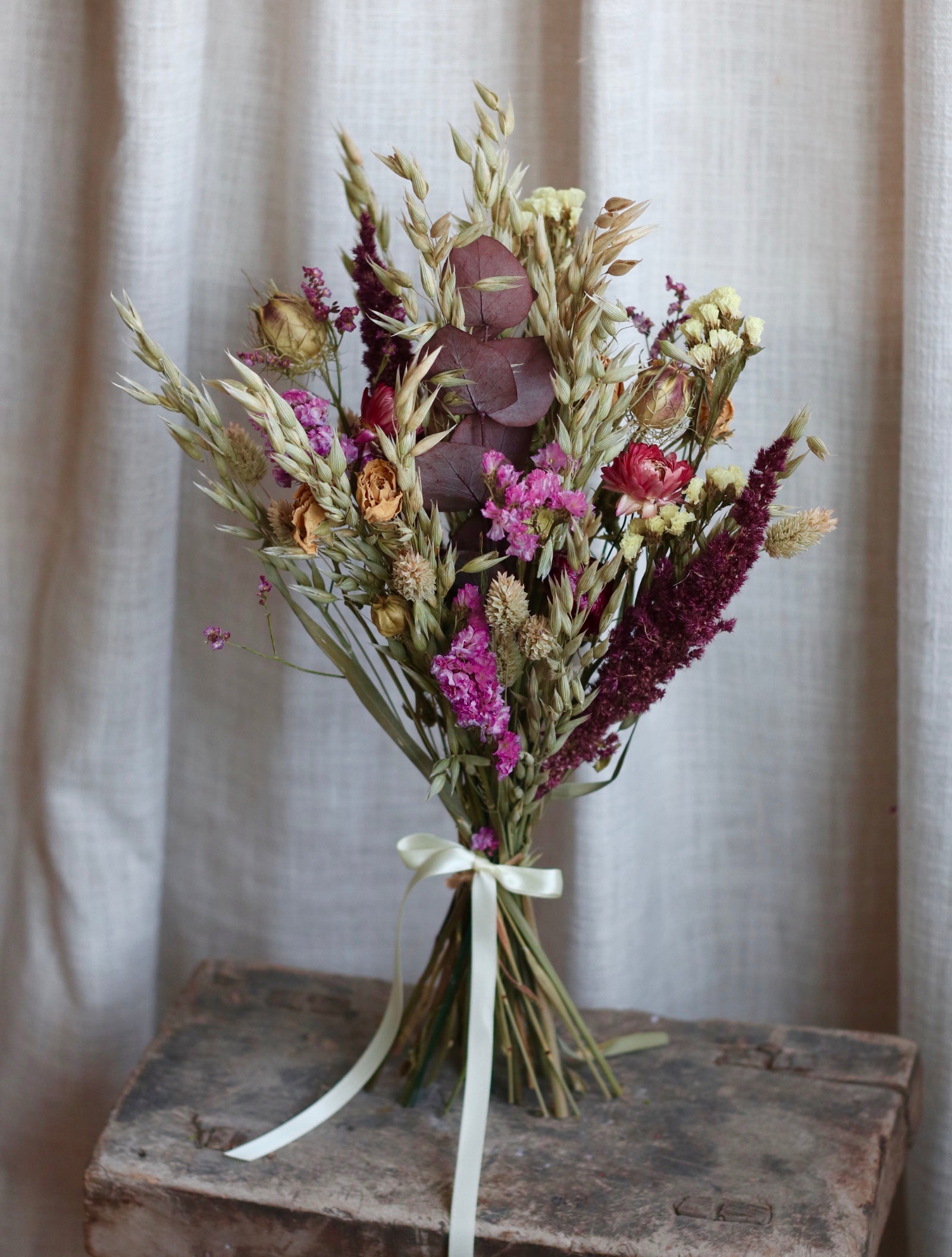 Mauve Burgundy Autumn Dried Flower Bouquet