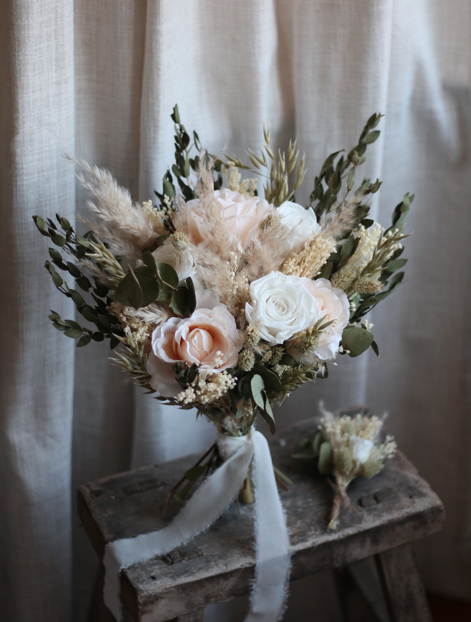 Iona Blush Rose, Eucalyptus & Pampas Wedding Bouquet