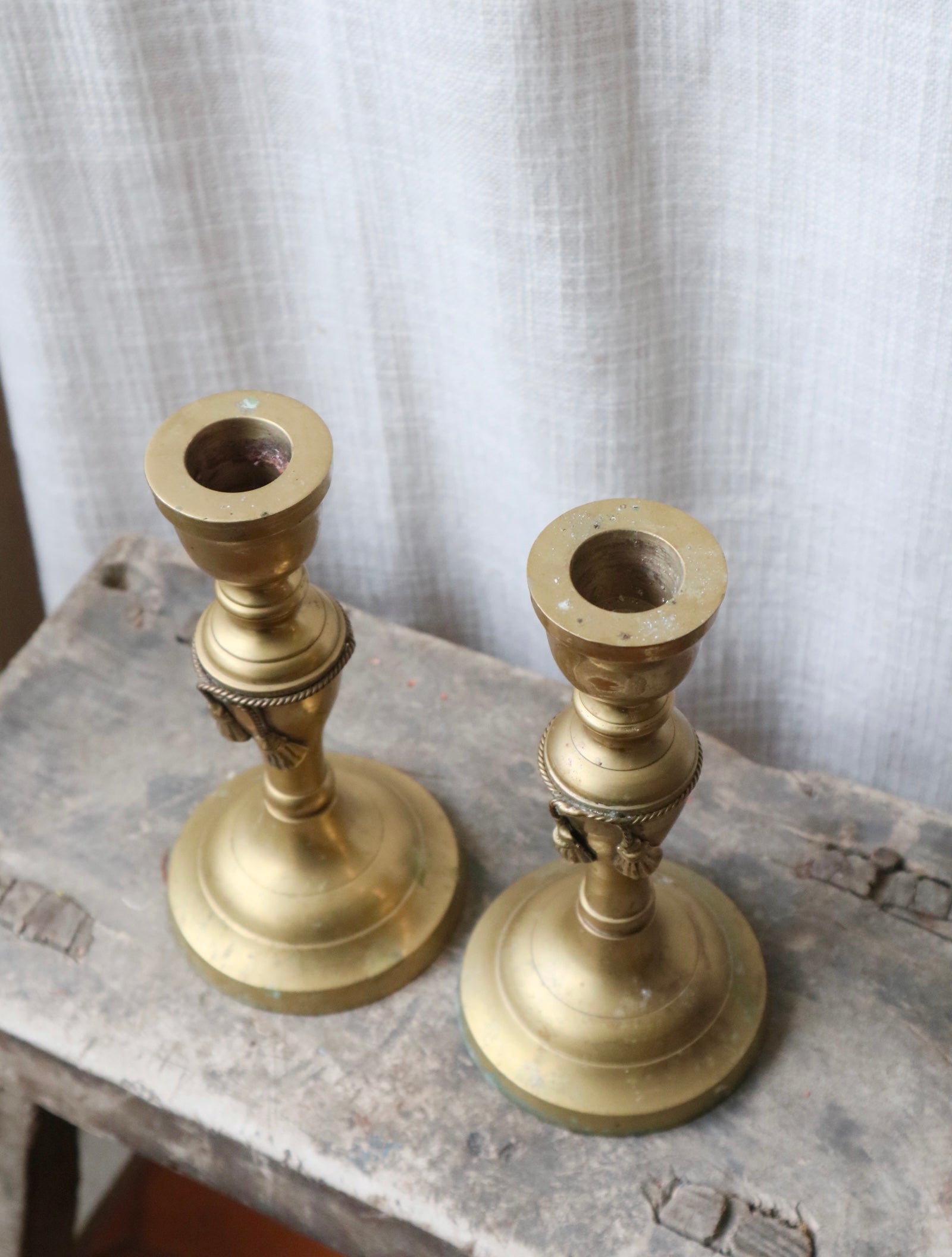 Pair of Antique Brass Gold Candlesticks